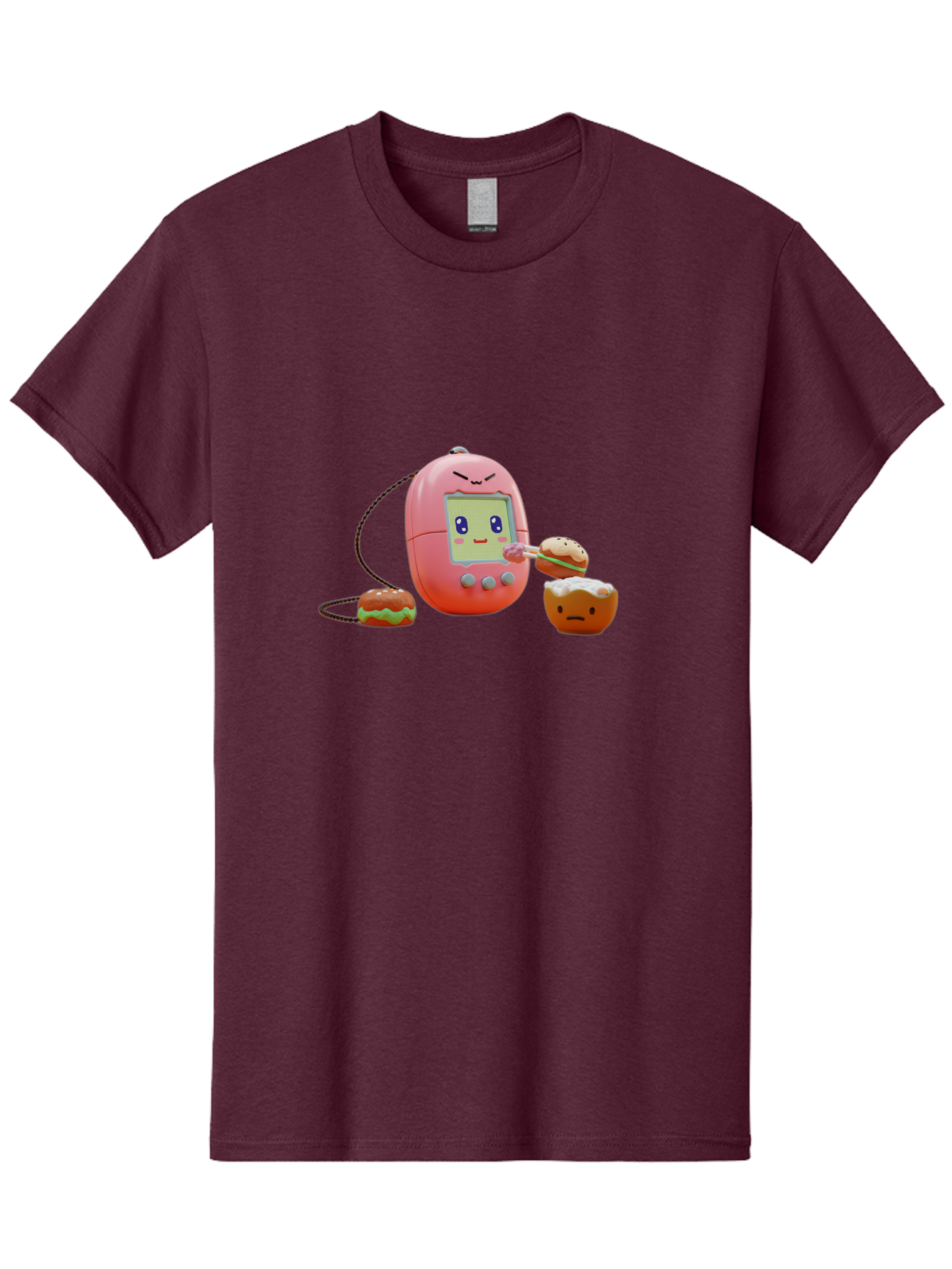 Tamagotchi-Feeding-Burgers Men'S Graphic Tee, 100% Cotton, Comfortable Casual Summer Wear, Machine Washable, Tamagotchi Digital Pet, Cartoon Character, Kawaii Culture, Handheld Game, Pastel Colors, Burger, Food, Digital Creature, Retro Gaming, Bab504