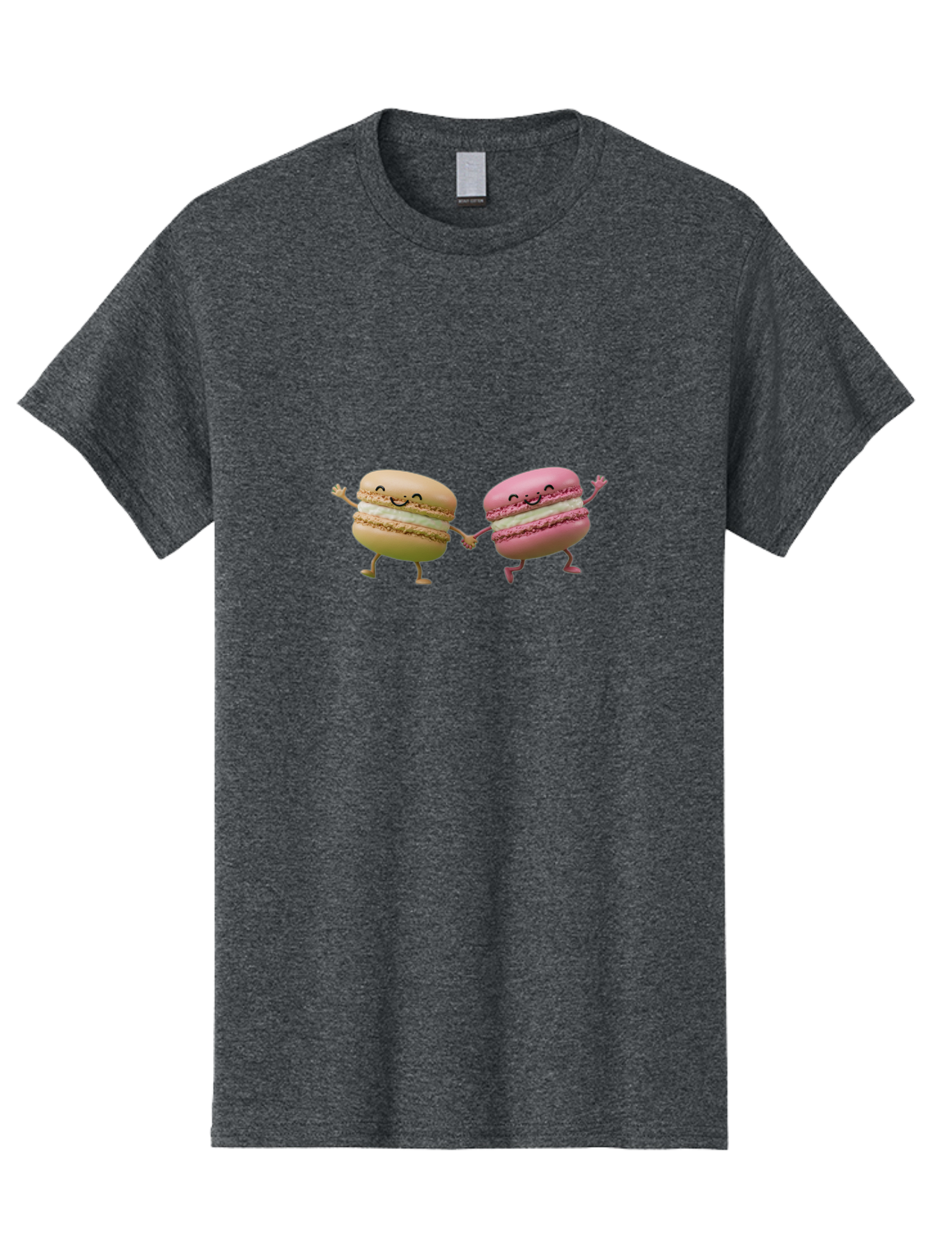 Tan-And-Pink-Macarons Men'S Graphic Tee, 100% Cotton, Comfortable Casual Summer Wear, Machine Washable, Cartoon Macarons, Macaron Characters, Smiling Macarons, Holding Hands Macarons, Beige Macaron, Pink Macaron, White Filling Bab506