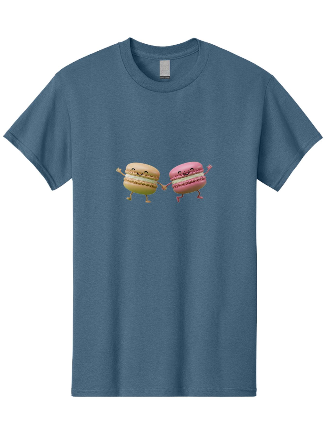 Tan-And-Pink-Macarons Men'S Graphic Tee, 100% Cotton, Comfortable Casual Summer Wear, Machine Washable, Cartoon Macarons, Macaron Characters, Smiling Macarons, Holding Hands Macarons, Beige Macaron, Pink Macaron, White Filling Bab506