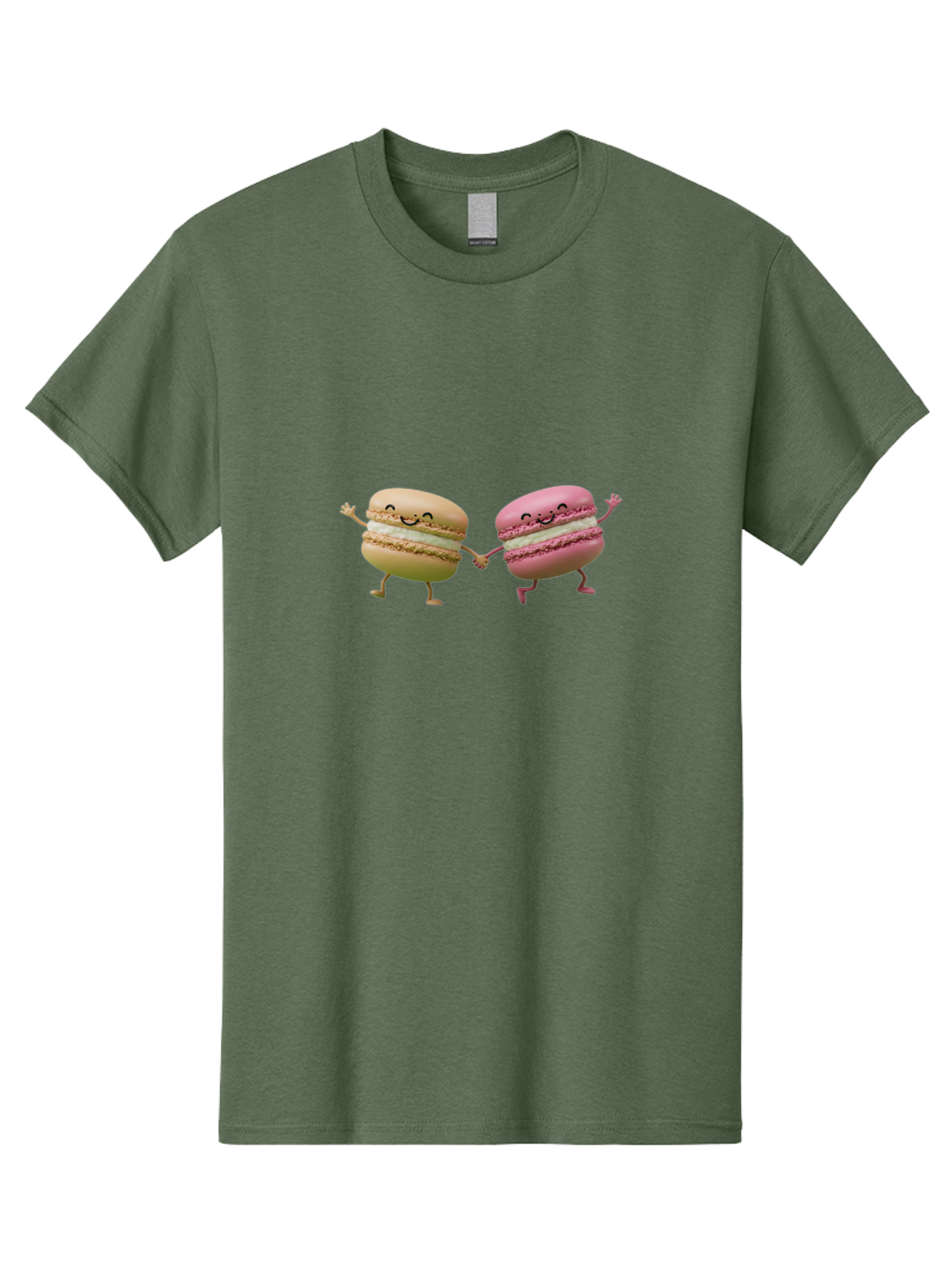 Tan-And-Pink-Macarons Men'S Graphic Tee, 100% Cotton, Comfortable Casual Summer Wear, Machine Washable, Cartoon Macarons, Macaron Characters, Smiling Macarons, Holding Hands Macarons, Beige Macaron, Pink Macaron, White Filling Bab506