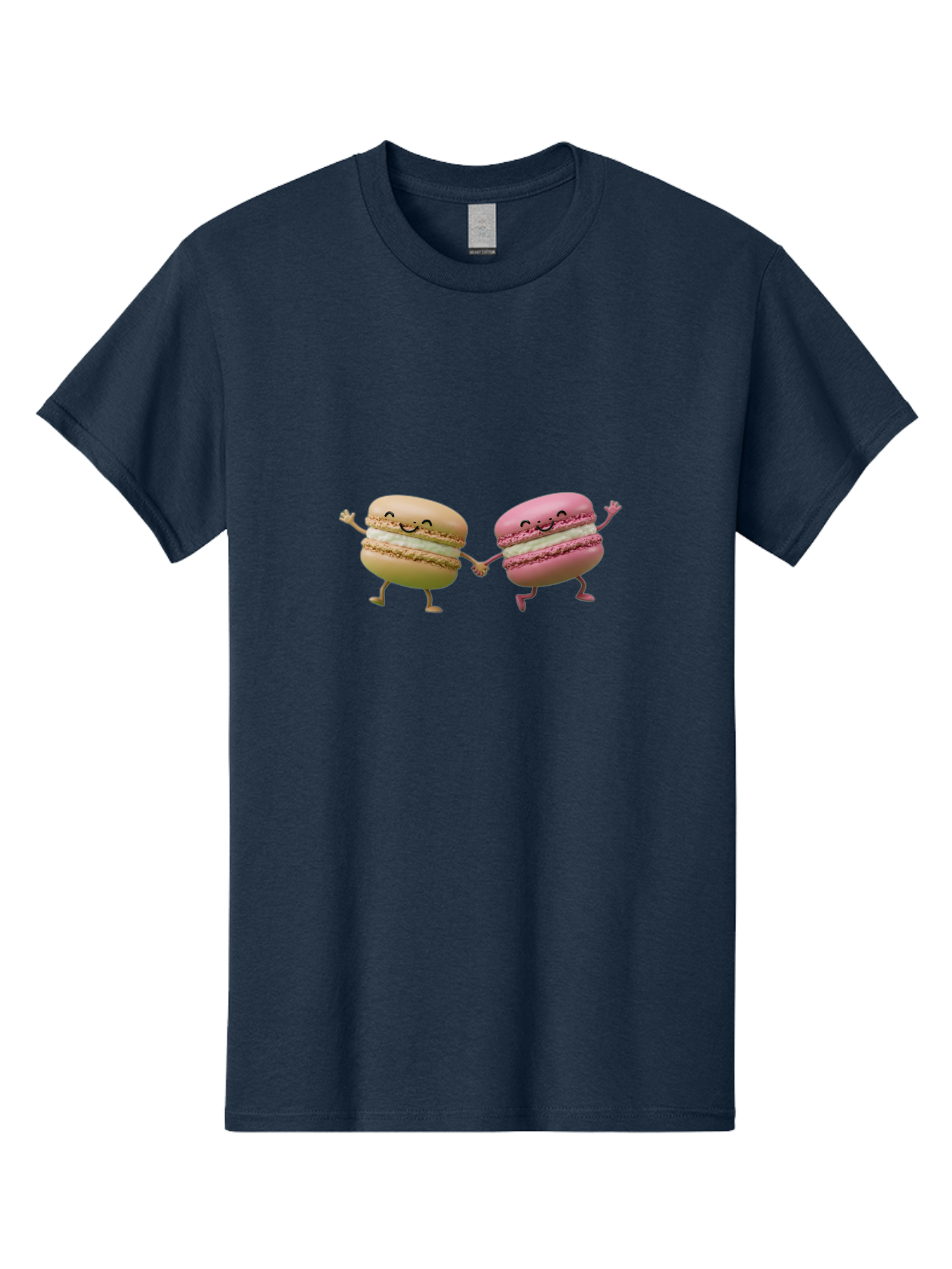 Tan-And-Pink-Macarons Men'S Graphic Tee, 100% Cotton, Comfortable Casual Summer Wear, Machine Washable, Cartoon Macarons, Macaron Characters, Smiling Macarons, Holding Hands Macarons, Beige Macaron, Pink Macaron, White Filling Bab506