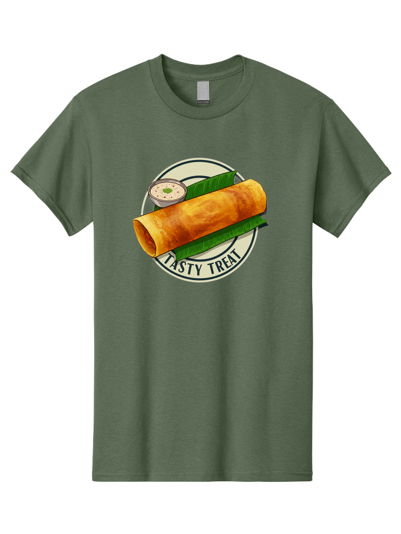 Tasty-Treat-1 Men'S Graphic Tee, 100% Cotton, Comfortable Casual Summer Wear, Machine Washable, South Indian Cuisine, Dosa, Crepe, Chutney, Traditional Indian Food, Tasty Dosa, Indian Crepe, Fermented Rice And Lentil Batter, Crispy Dosa, Bab508