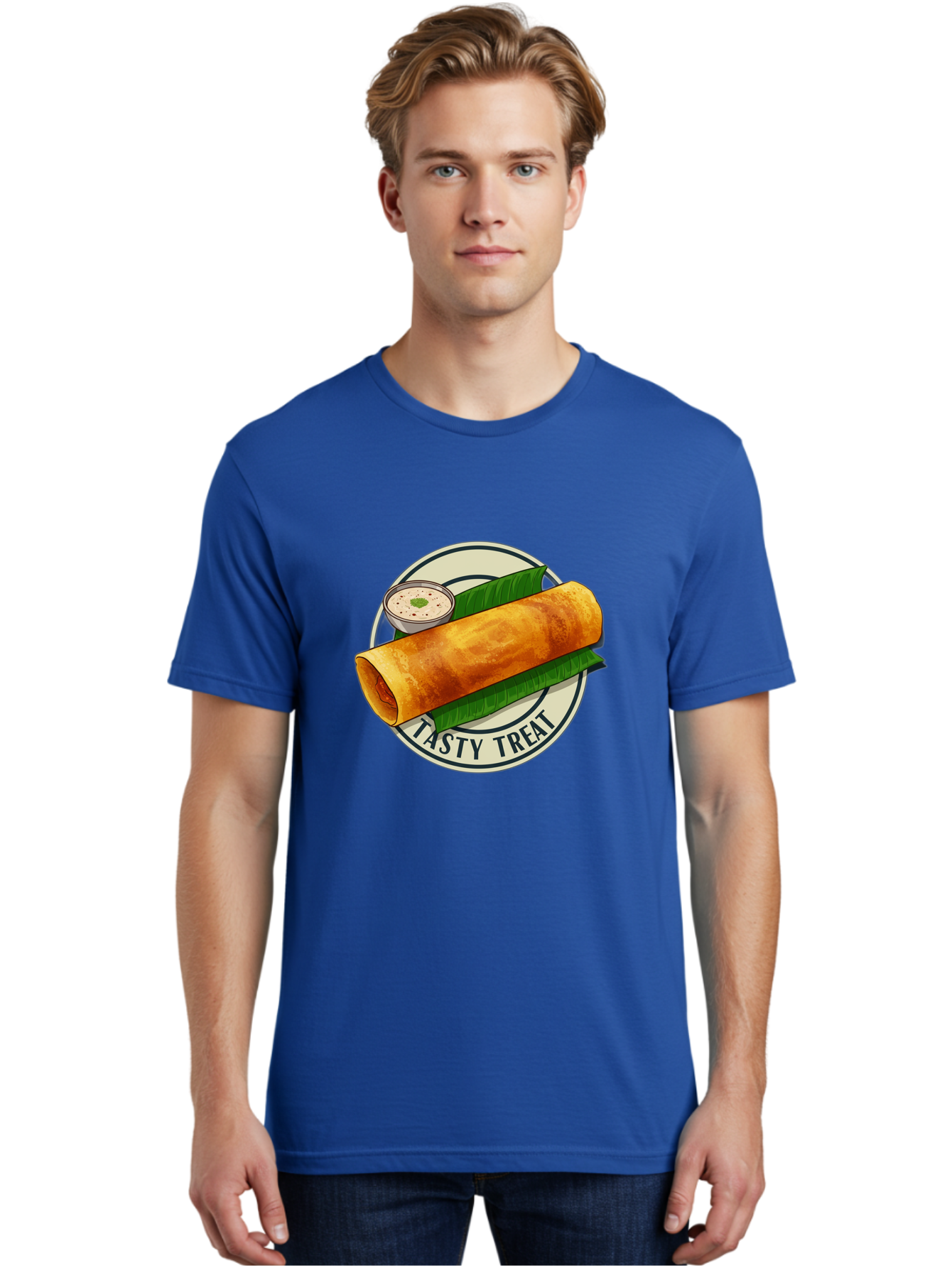 Tasty-Treat-1 Men'S Graphic Tee, 100% Cotton, Comfortable Casual Summer Wear, Machine Washable, South Indian Cuisine, Dosa, Crepe, Chutney, Traditional Indian Food, Tasty Dosa, Indian Crepe, Fermented Rice And Lentil Batter, Crispy Dosa, Bab508