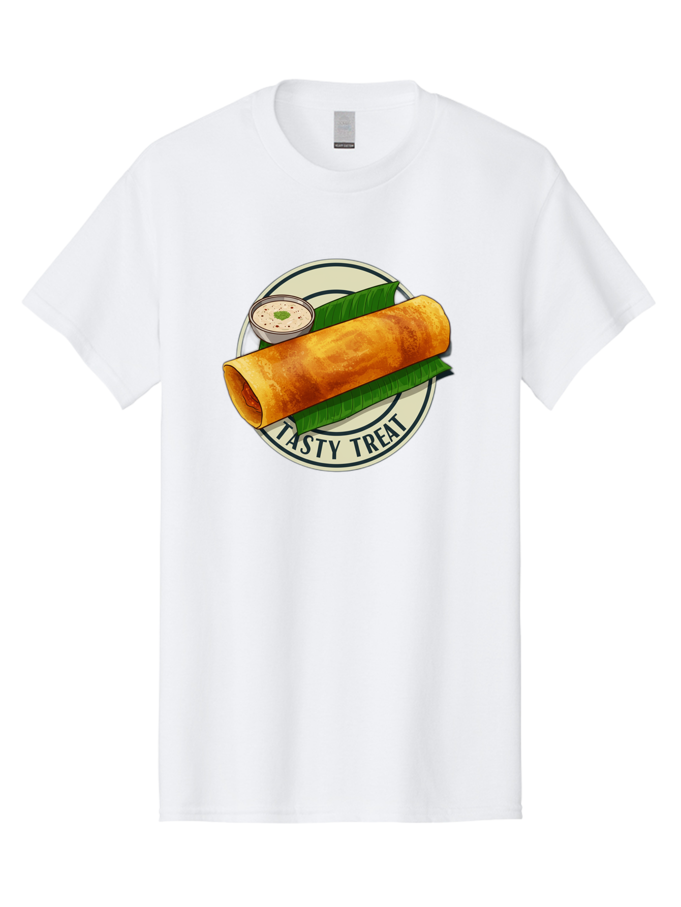 Tasty-Treat-1 Men'S Graphic Tee, 100% Cotton, Comfortable Casual Summer Wear, Machine Washable, South Indian Cuisine, Dosa, Crepe, Chutney, Traditional Indian Food, Tasty Dosa, Indian Crepe, Fermented Rice And Lentil Batter, Crispy Dosa, Bab508