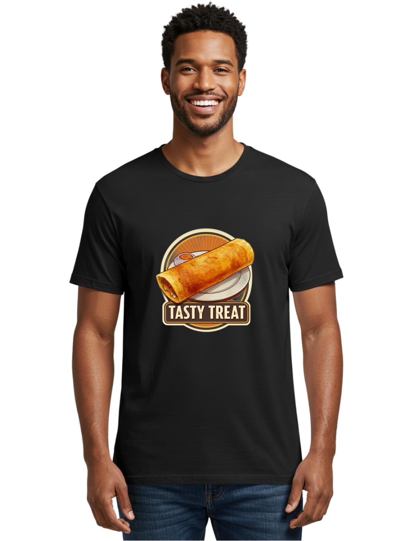 Tasty-Treat-10 Men'S Graphic Tee, 100% Cotton, Comfortable Casual Summer Wear, Machine Washable, Crispy Dosa, Savory Crepe, Indian Cuisine, Street Food, Tasty Treat, Foodie Delight, Authentic Flavors, Cultural Heritage Bab509