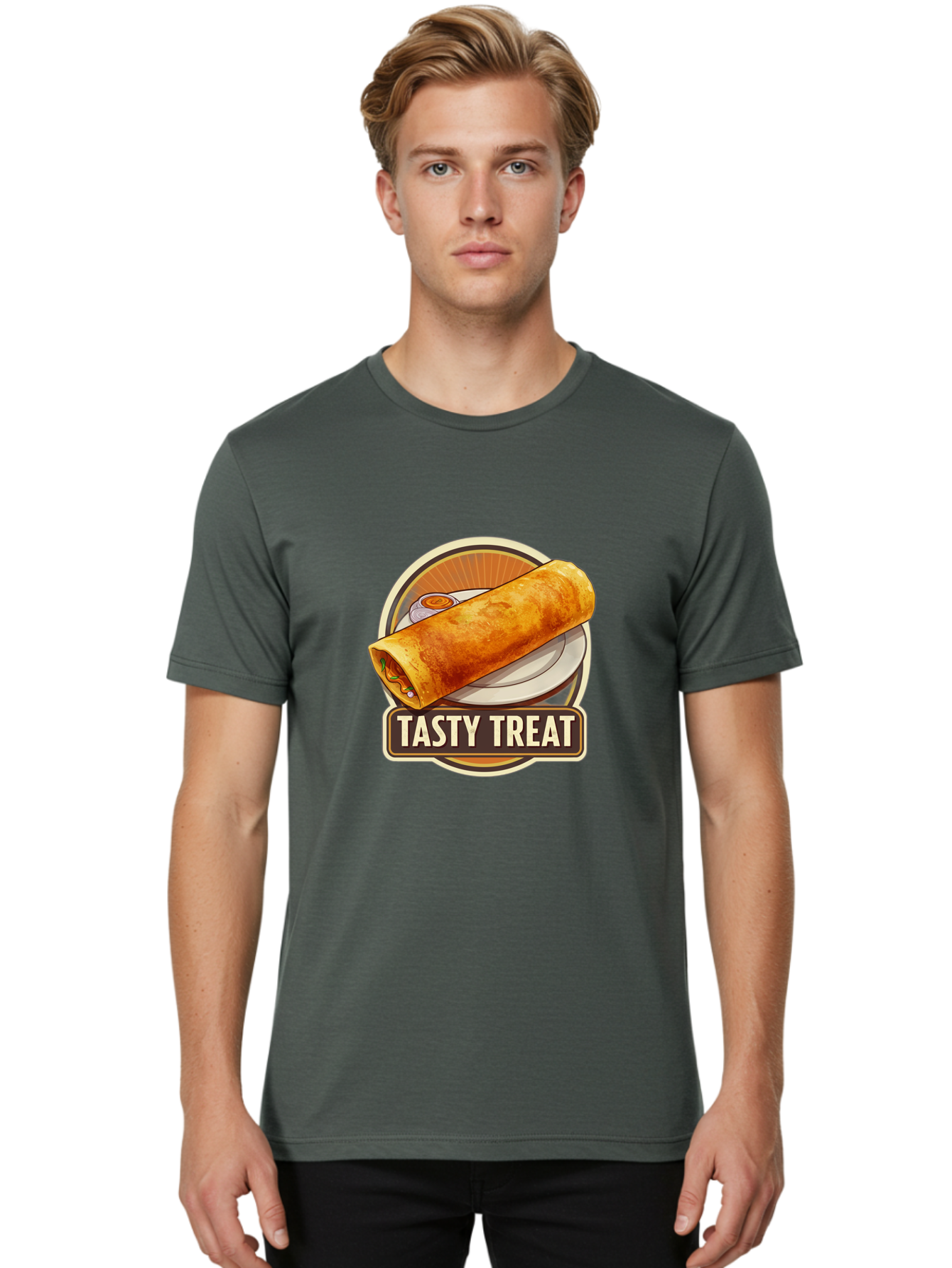 Tasty-Treat-10 Men'S Graphic Tee, 100% Cotton, Comfortable Casual Summer Wear, Machine Washable, Crispy Dosa, Savory Crepe, Indian Cuisine, Street Food, Tasty Treat, Foodie Delight, Authentic Flavors, Cultural Heritage Bab509