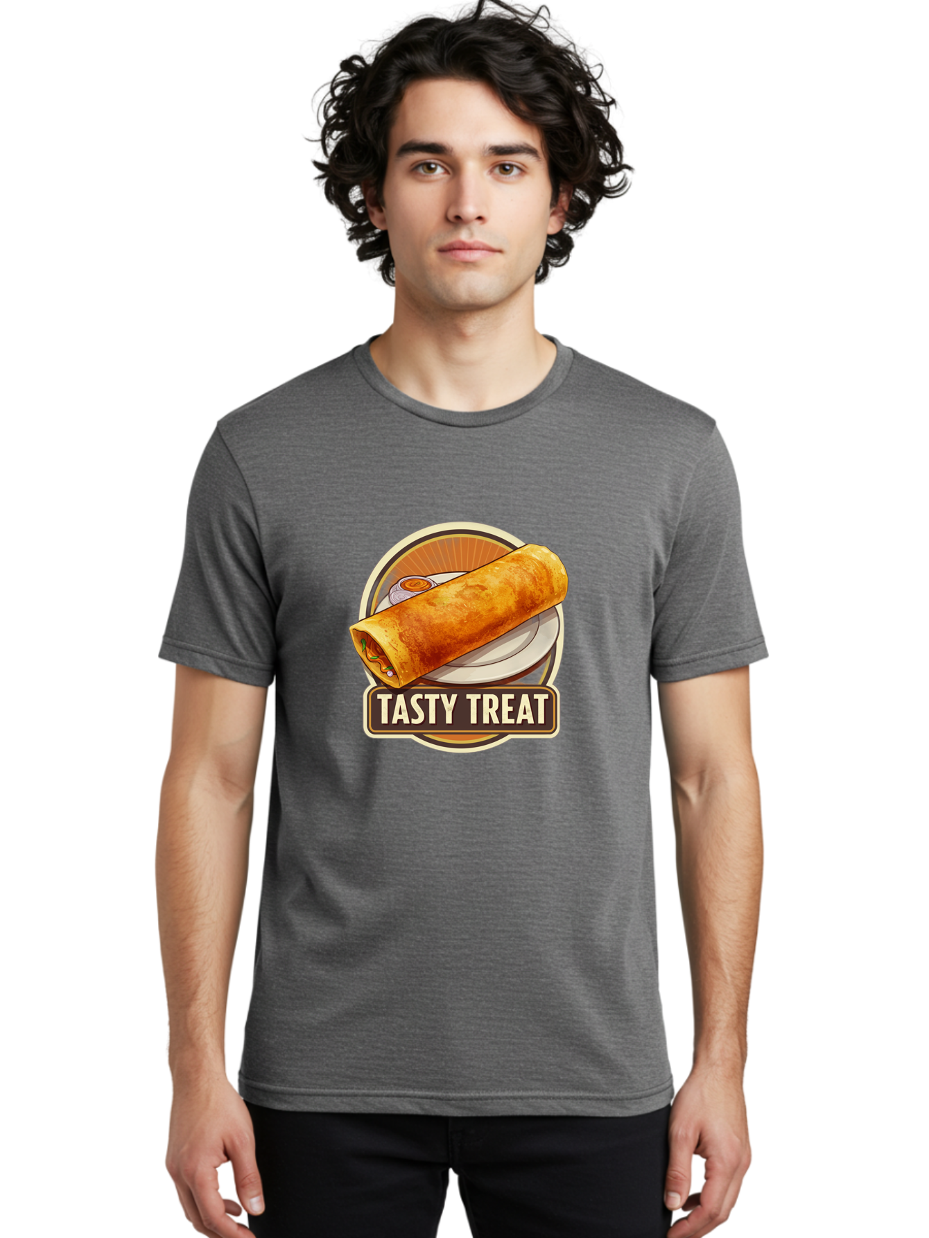 Tasty-Treat-10 Men'S Graphic Tee, 100% Cotton, Comfortable Casual Summer Wear, Machine Washable, Crispy Dosa, Savory Crepe, Indian Cuisine, Street Food, Tasty Treat, Foodie Delight, Authentic Flavors, Cultural Heritage Bab509