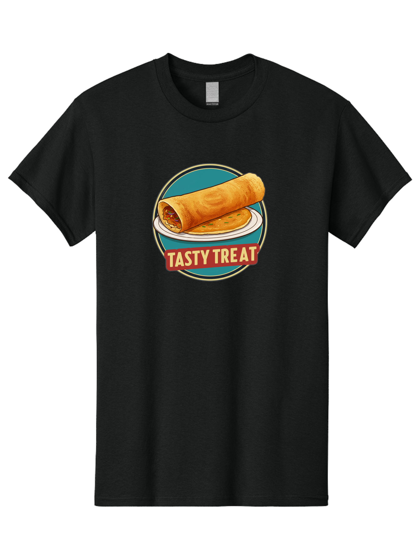Tasty-Treat-11 Men'S Graphic Tee, 100% Cotton, Comfortable Casual Summer Wear, Machine Washable, Rolled Dosa, Savory Crepe, Indian Cuisine, South Asian Food, Tasty Treat, Dosa On A Plate, Delicious Meal, Spicy Filling Bab510