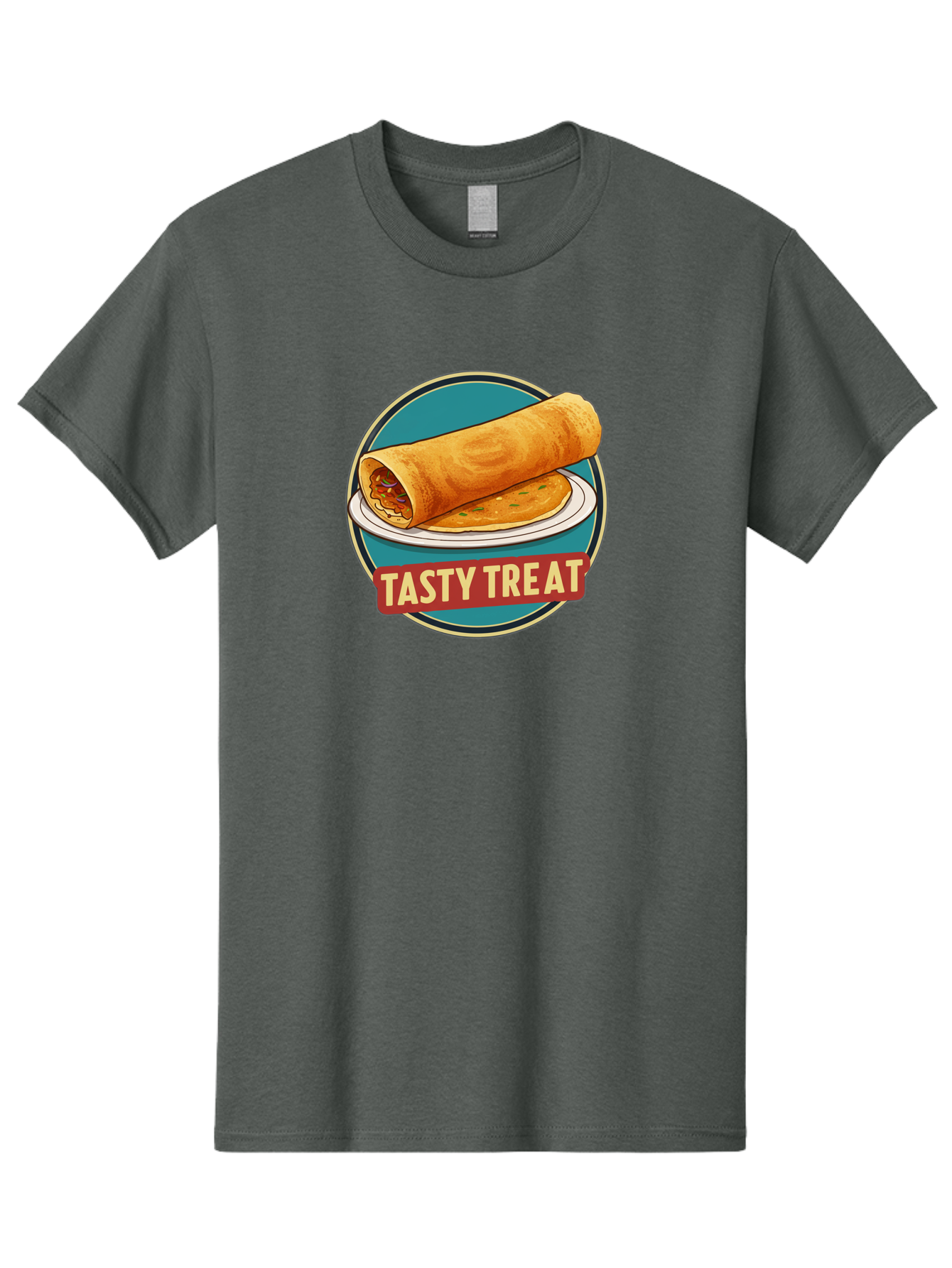 Tasty-Treat-11 Men'S Graphic Tee, 100% Cotton, Comfortable Casual Summer Wear, Machine Washable, Rolled Dosa, Savory Crepe, Indian Cuisine, South Asian Food, Tasty Treat, Dosa On A Plate, Delicious Meal, Spicy Filling Bab510
