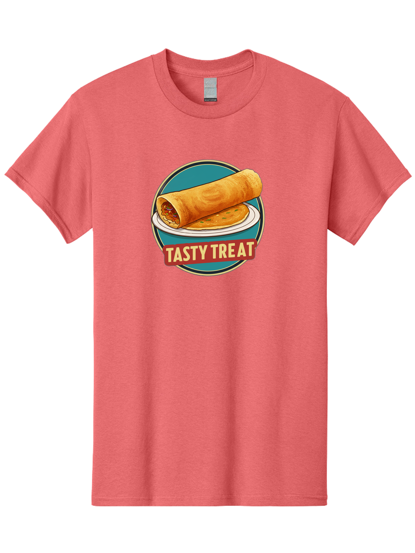 Tasty-Treat-11 Men'S Graphic Tee, 100% Cotton, Comfortable Casual Summer Wear, Machine Washable, Rolled Dosa, Savory Crepe, Indian Cuisine, South Asian Food, Tasty Treat, Dosa On A Plate, Delicious Meal, Spicy Filling Bab510