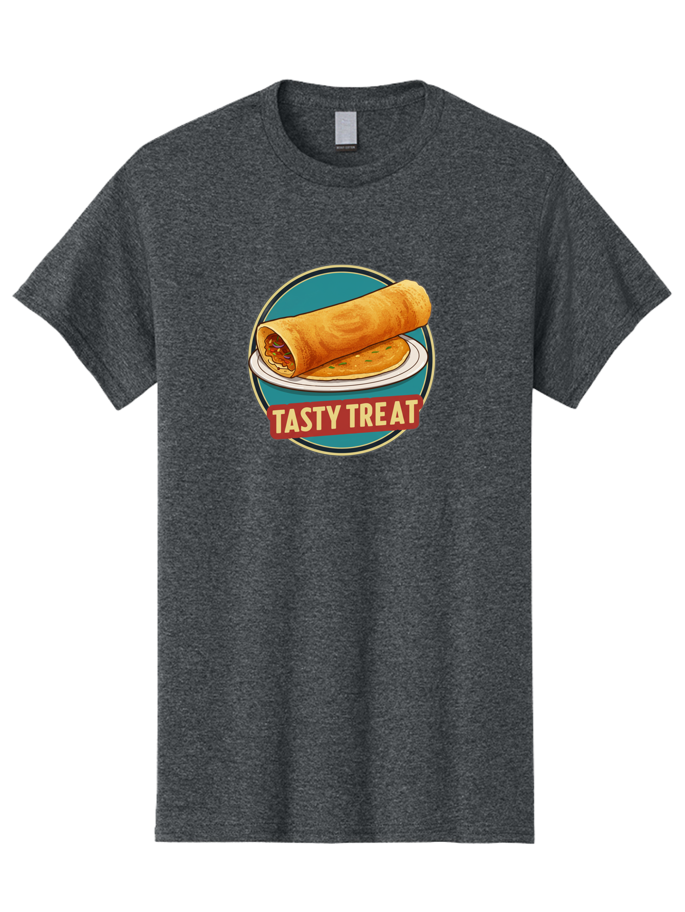 Tasty-Treat-11 Men'S Graphic Tee, 100% Cotton, Comfortable Casual Summer Wear, Machine Washable, Rolled Dosa, Savory Crepe, Indian Cuisine, South Asian Food, Tasty Treat, Dosa On A Plate, Delicious Meal, Spicy Filling Bab510