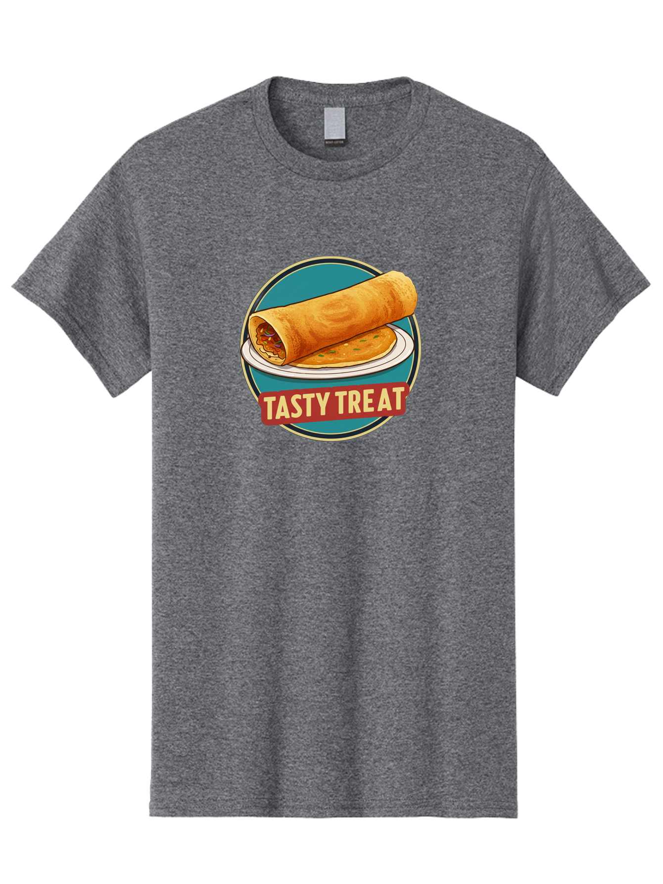 Tasty-Treat-11 Men'S Graphic Tee, 100% Cotton, Comfortable Casual Summer Wear, Machine Washable, Rolled Dosa, Savory Crepe, Indian Cuisine, South Asian Food, Tasty Treat, Dosa On A Plate, Delicious Meal, Spicy Filling Bab510