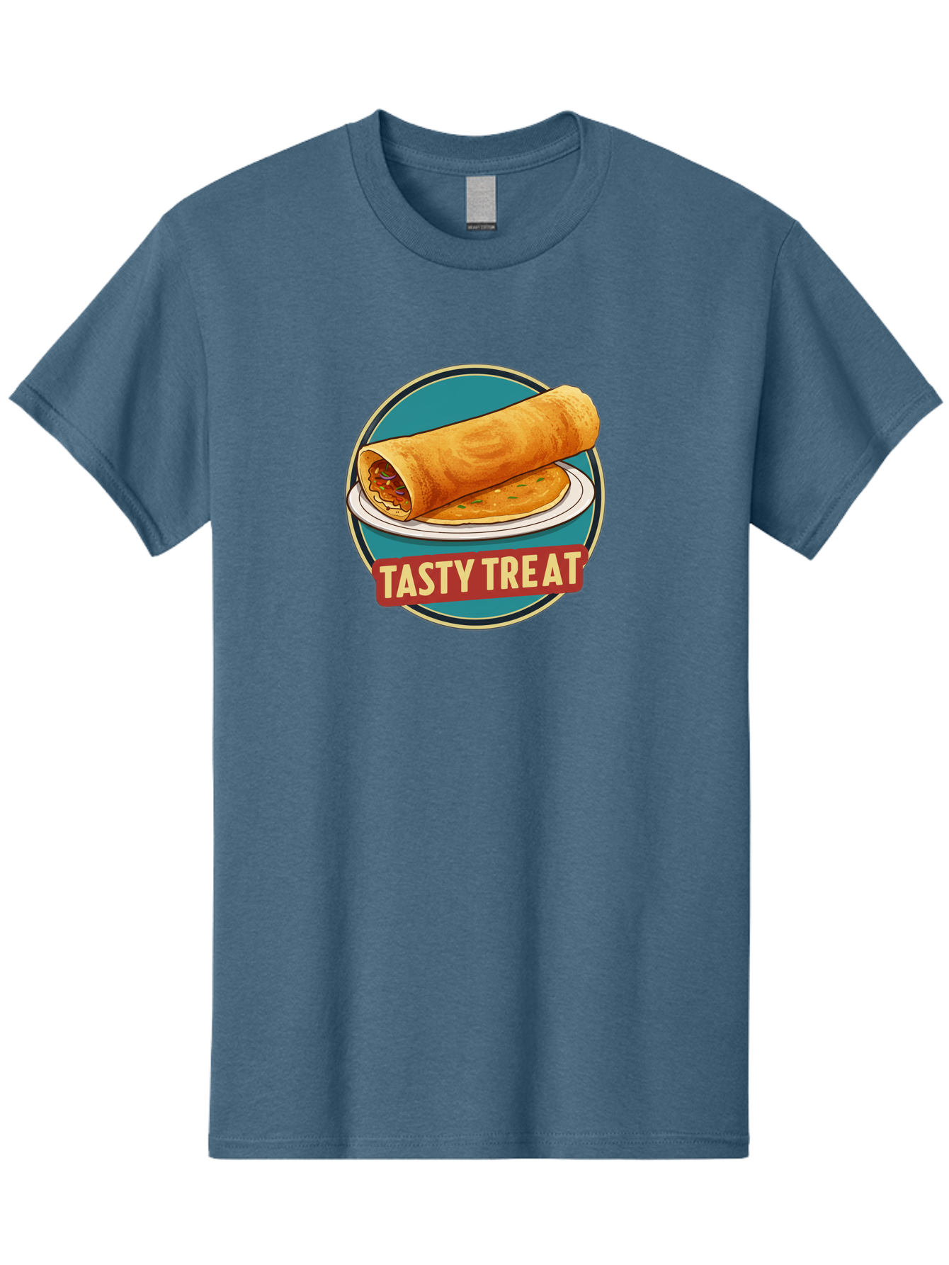 Tasty-Treat-11 Men'S Graphic Tee, 100% Cotton, Comfortable Casual Summer Wear, Machine Washable, Rolled Dosa, Savory Crepe, Indian Cuisine, South Asian Food, Tasty Treat, Dosa On A Plate, Delicious Meal, Spicy Filling Bab510