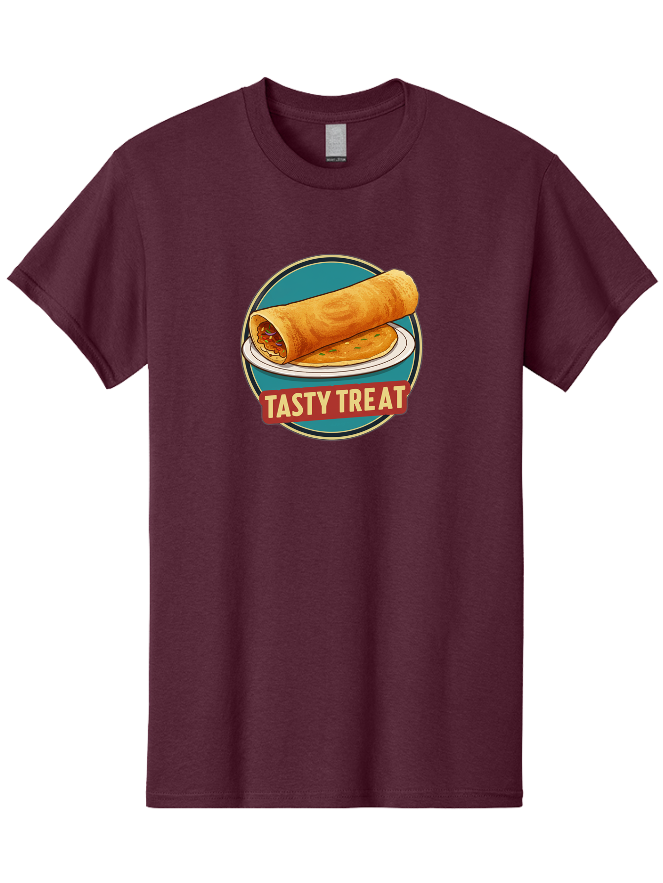 Tasty-Treat-11 Men'S Graphic Tee, 100% Cotton, Comfortable Casual Summer Wear, Machine Washable, Rolled Dosa, Savory Crepe, Indian Cuisine, South Asian Food, Tasty Treat, Dosa On A Plate, Delicious Meal, Spicy Filling Bab510