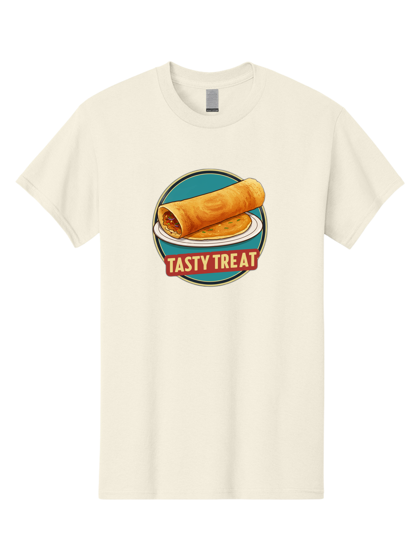 Tasty-Treat-11 Men'S Graphic Tee, 100% Cotton, Comfortable Casual Summer Wear, Machine Washable, Rolled Dosa, Savory Crepe, Indian Cuisine, South Asian Food, Tasty Treat, Dosa On A Plate, Delicious Meal, Spicy Filling Bab510