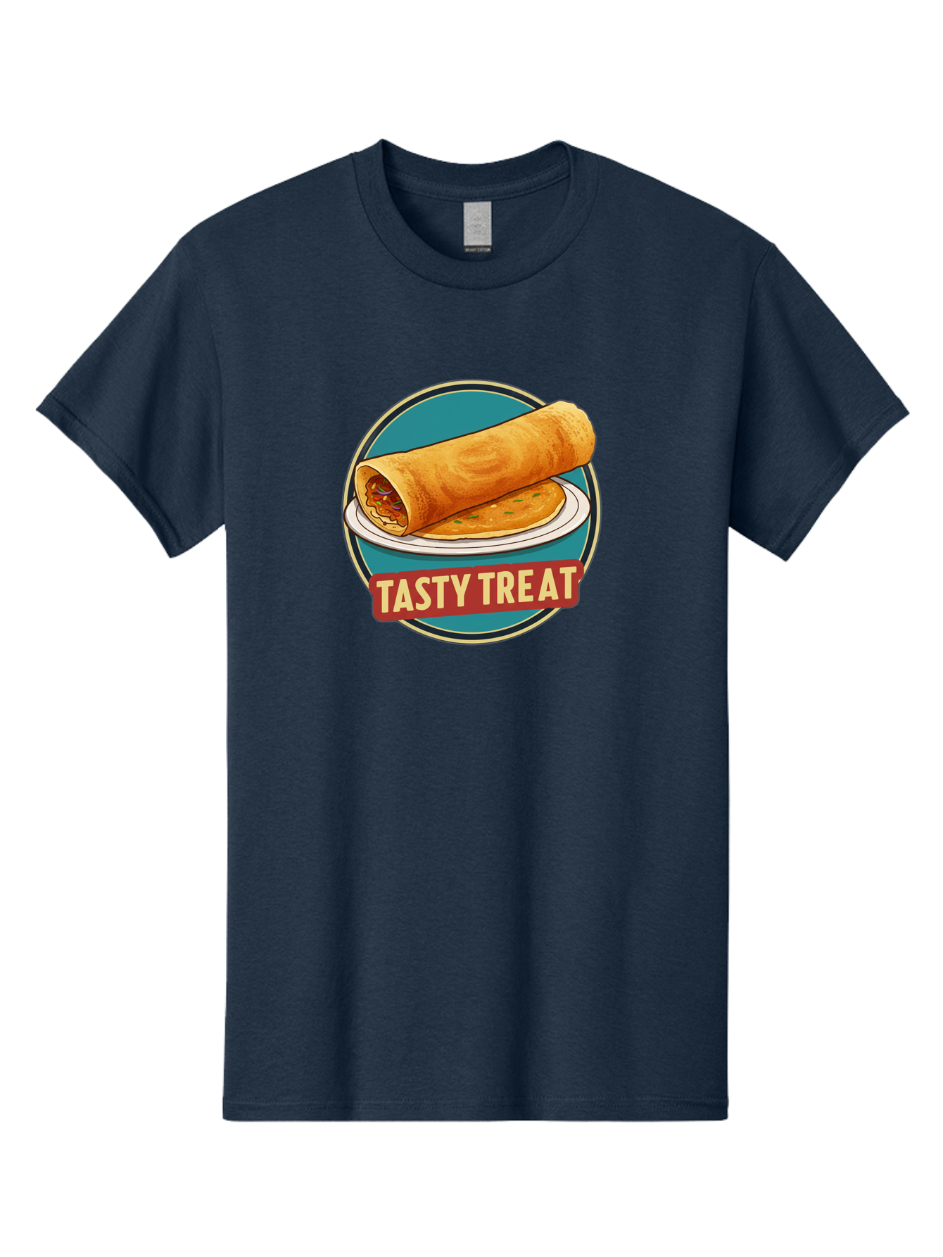 Tasty-Treat-11 Men'S Graphic Tee, 100% Cotton, Comfortable Casual Summer Wear, Machine Washable, Rolled Dosa, Savory Crepe, Indian Cuisine, South Asian Food, Tasty Treat, Dosa On A Plate, Delicious Meal, Spicy Filling Bab510