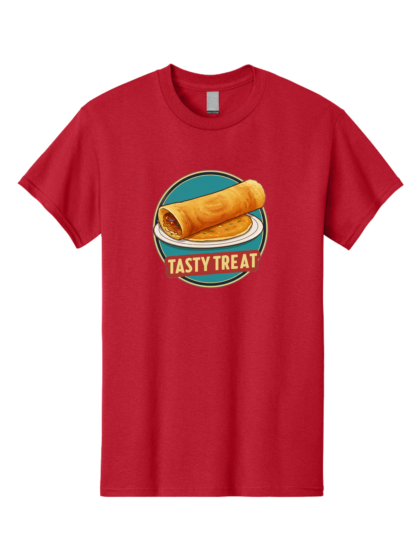 Tasty-Treat-11 Men'S Graphic Tee, 100% Cotton, Comfortable Casual Summer Wear, Machine Washable, Rolled Dosa, Savory Crepe, Indian Cuisine, South Asian Food, Tasty Treat, Dosa On A Plate, Delicious Meal, Spicy Filling Bab510