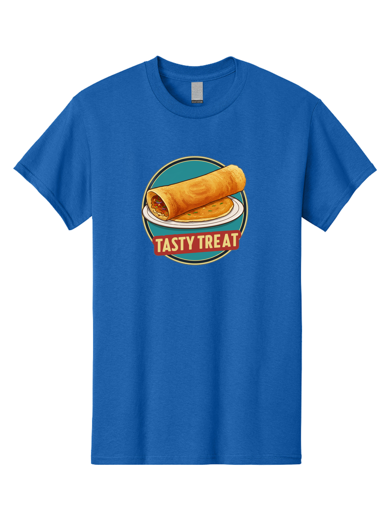Tasty-Treat-11 Men'S Graphic Tee, 100% Cotton, Comfortable Casual Summer Wear, Machine Washable, Rolled Dosa, Savory Crepe, Indian Cuisine, South Asian Food, Tasty Treat, Dosa On A Plate, Delicious Meal, Spicy Filling Bab510