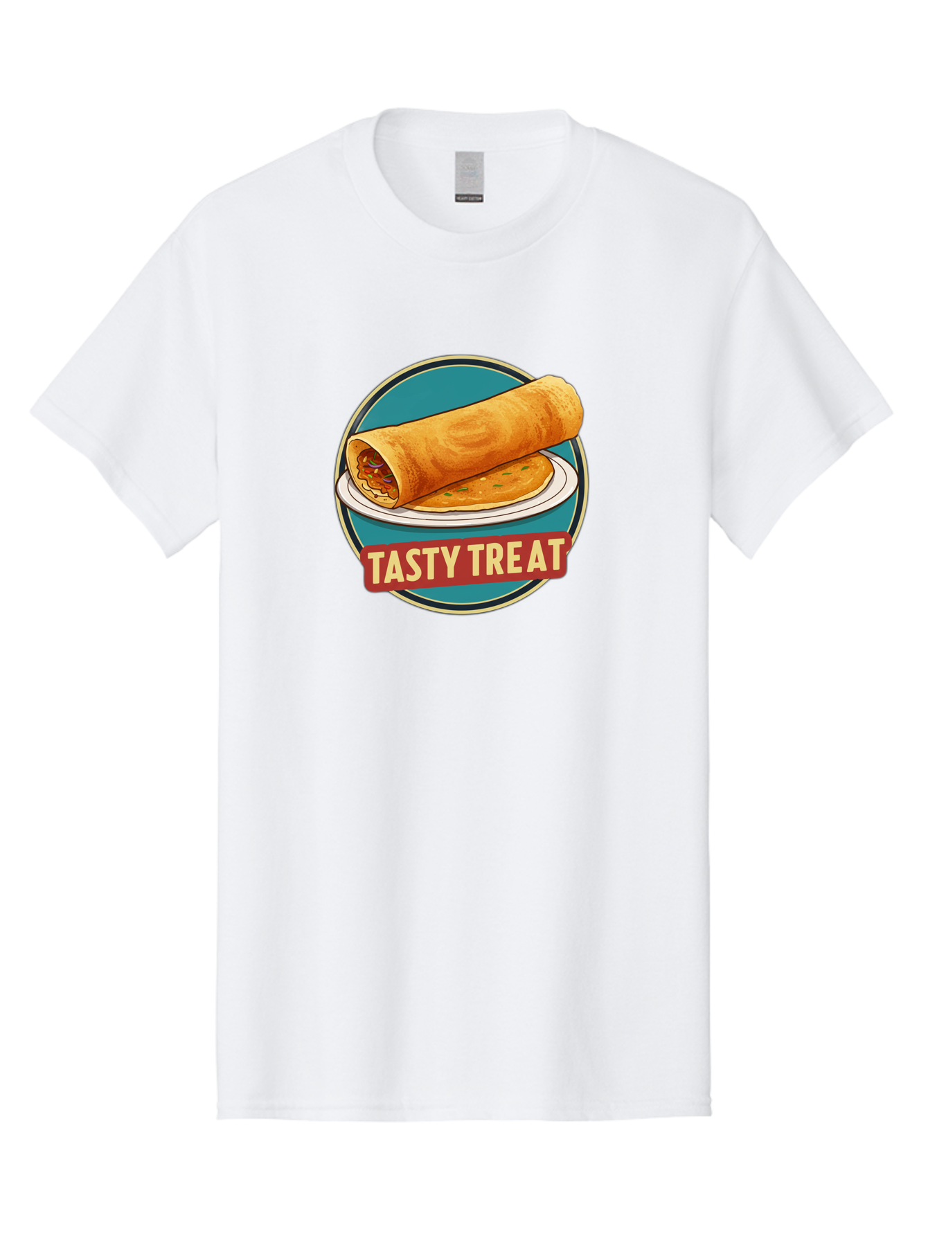 Tasty-Treat-11 Men'S Graphic Tee, 100% Cotton, Comfortable Casual Summer Wear, Machine Washable, Rolled Dosa, Savory Crepe, Indian Cuisine, South Asian Food, Tasty Treat, Dosa On A Plate, Delicious Meal, Spicy Filling Bab510
