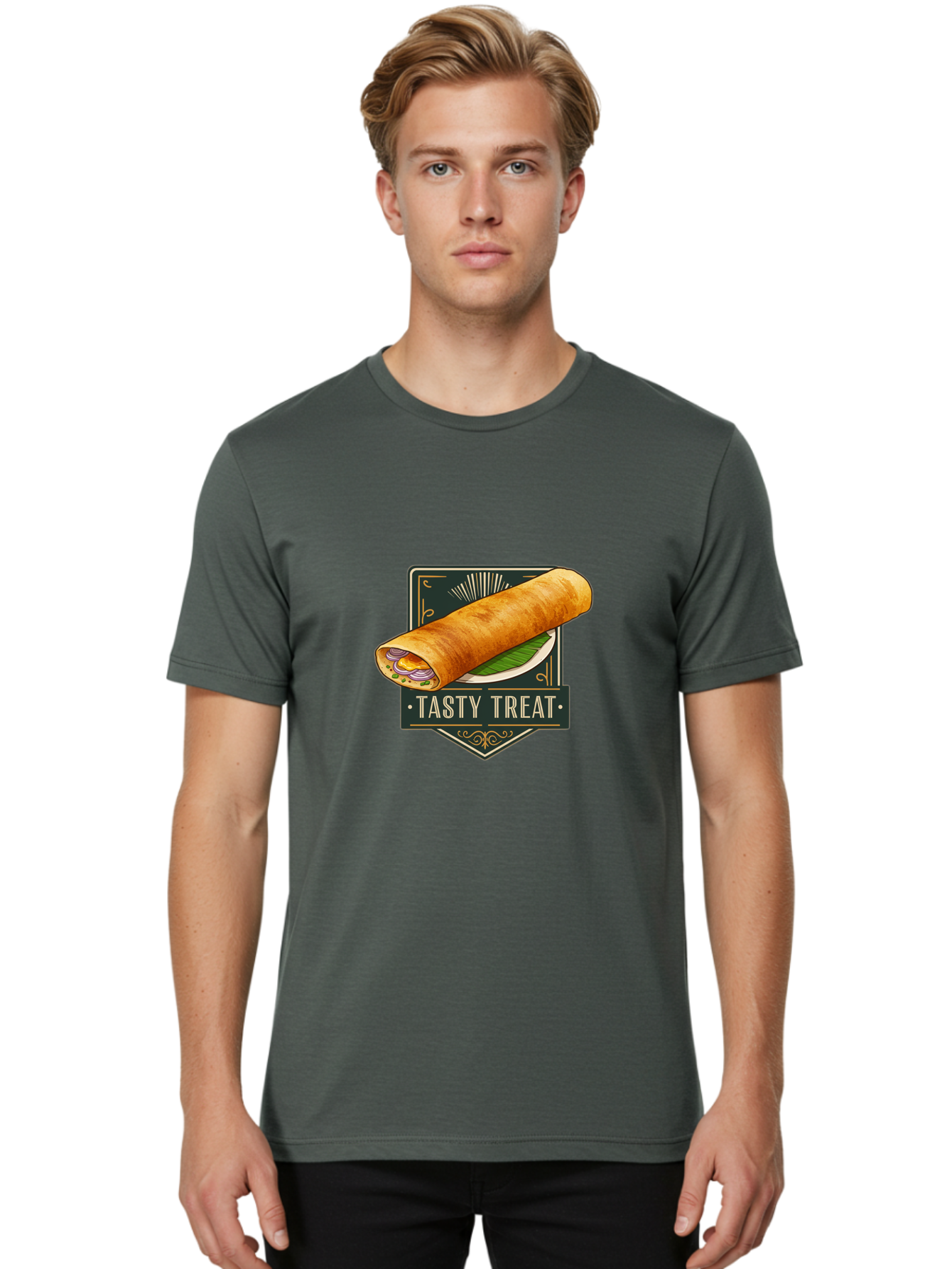 Tasty-Treat-2 Men'S Graphic Tee, 100% Cotton, Comfortable Casual Summer Wear, Machine Washable, Rolled Crepe With Filling, Tasty Treat, Crepe, Crepe Dish, Savory Crepe, Egg, Onion, Culinary Delights, Gourmet Food, Foodie, Crepe Cuisine Bab511