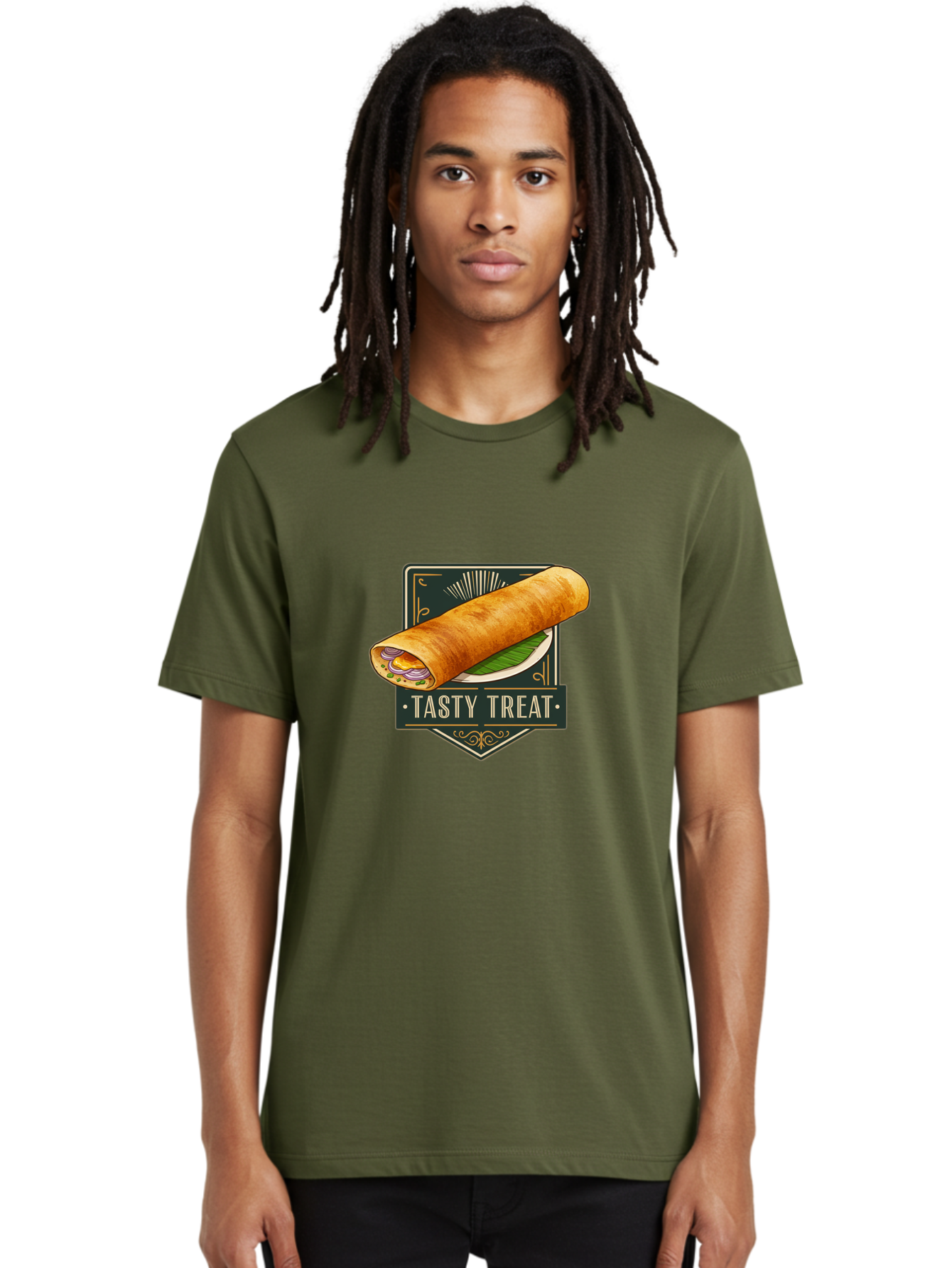 Tasty-Treat-2 Men'S Graphic Tee, 100% Cotton, Comfortable Casual Summer Wear, Machine Washable, Rolled Crepe With Filling, Tasty Treat, Crepe, Crepe Dish, Savory Crepe, Egg, Onion, Culinary Delights, Gourmet Food, Foodie, Crepe Cuisine Bab511