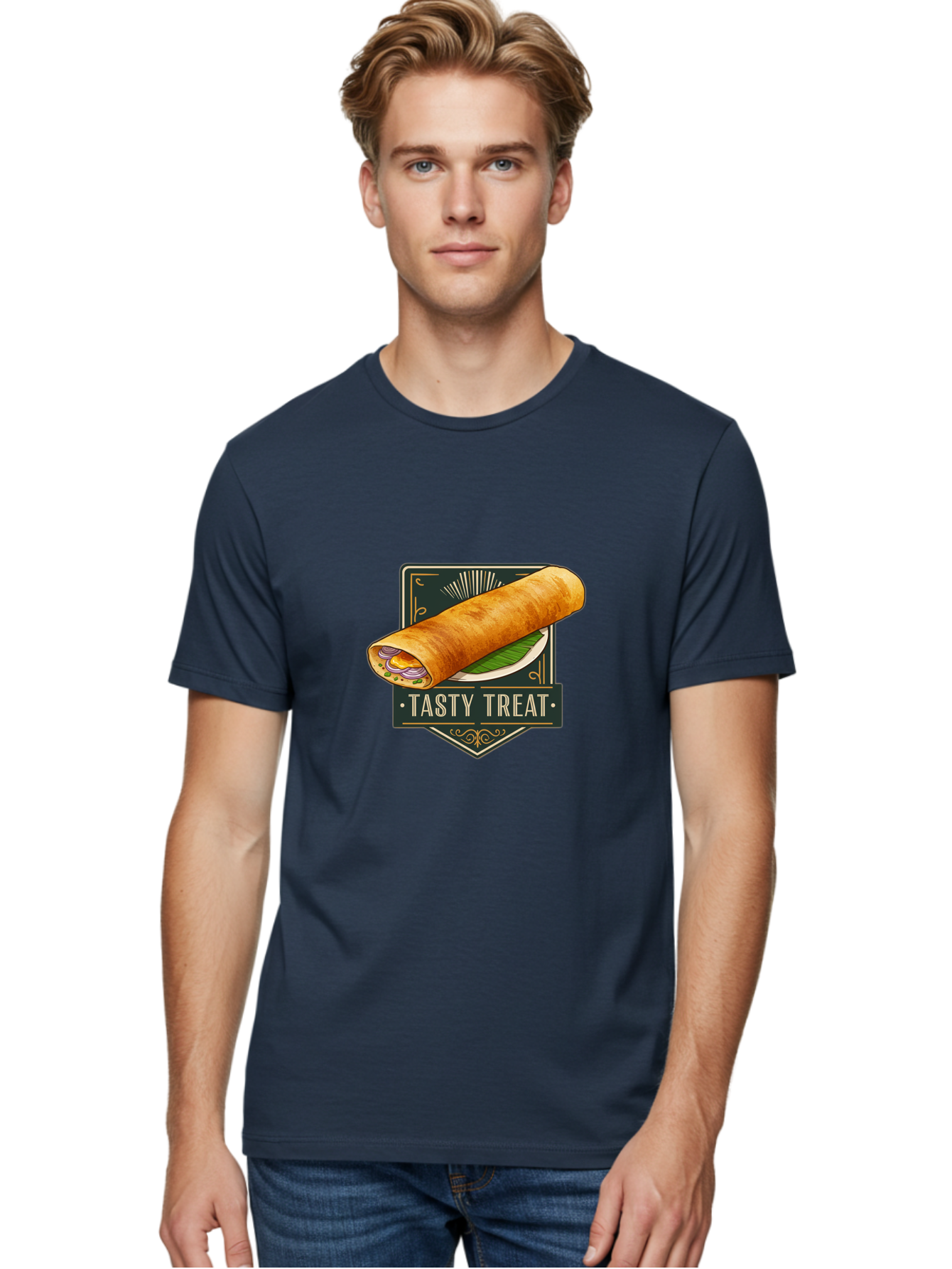 Tasty-Treat-2 Men'S Graphic Tee, 100% Cotton, Comfortable Casual Summer Wear, Machine Washable, Rolled Crepe With Filling, Tasty Treat, Crepe, Crepe Dish, Savory Crepe, Egg, Onion, Culinary Delights, Gourmet Food, Foodie, Crepe Cuisine Bab511