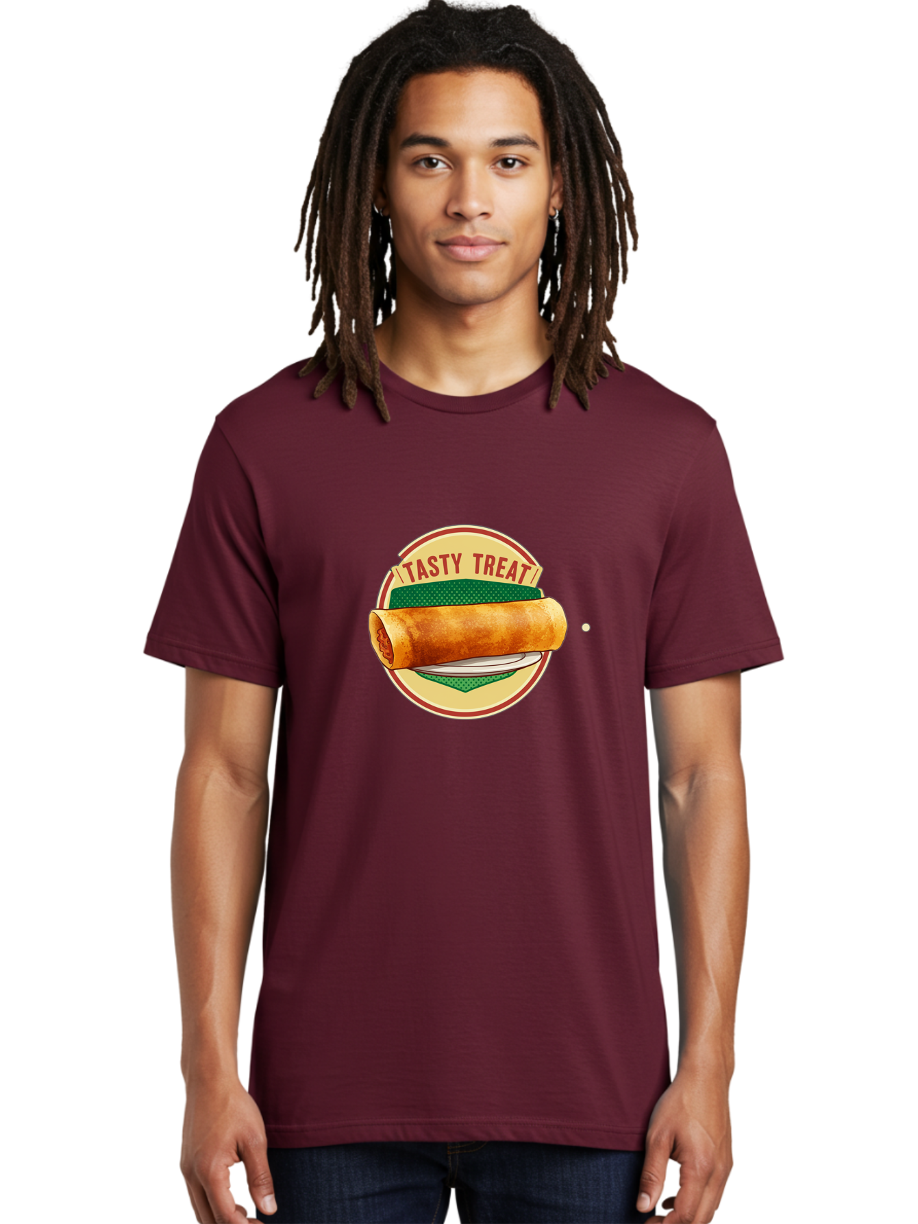 Tasty-Treat-3 Men'S Graphic Tee, 100% Cotton, Comfortable Casual Summer Wear, Machine Washable, Spring Roll On Plate, Tasty Treat, Savory Delight, Golden Brown, Crispy Texture, Delicious Snack, Finger Food, Appetizing Bab512