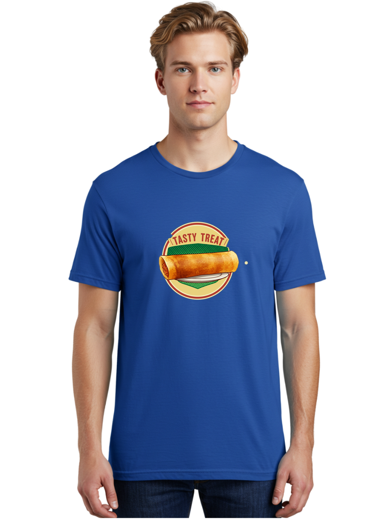 Tasty-Treat-3 Men'S Graphic Tee, 100% Cotton, Comfortable Casual Summer Wear, Machine Washable, Spring Roll On Plate, Tasty Treat, Savory Delight, Golden Brown, Crispy Texture, Delicious Snack, Finger Food, Appetizing Bab512