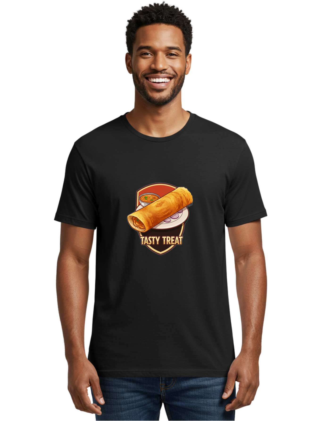 Tasty-Treat-4 Men'S Graphic Tee, 100% Cotton, Comfortable Casual Summer Wear, Machine Washable, South Indian Cuisine, Dosa On A Plate, Tasty Treat, Indian Food, Masala Dosa, Delicious Breakfast, Crispy Dosa, Flavorful Meal, Savory Dish Bab513