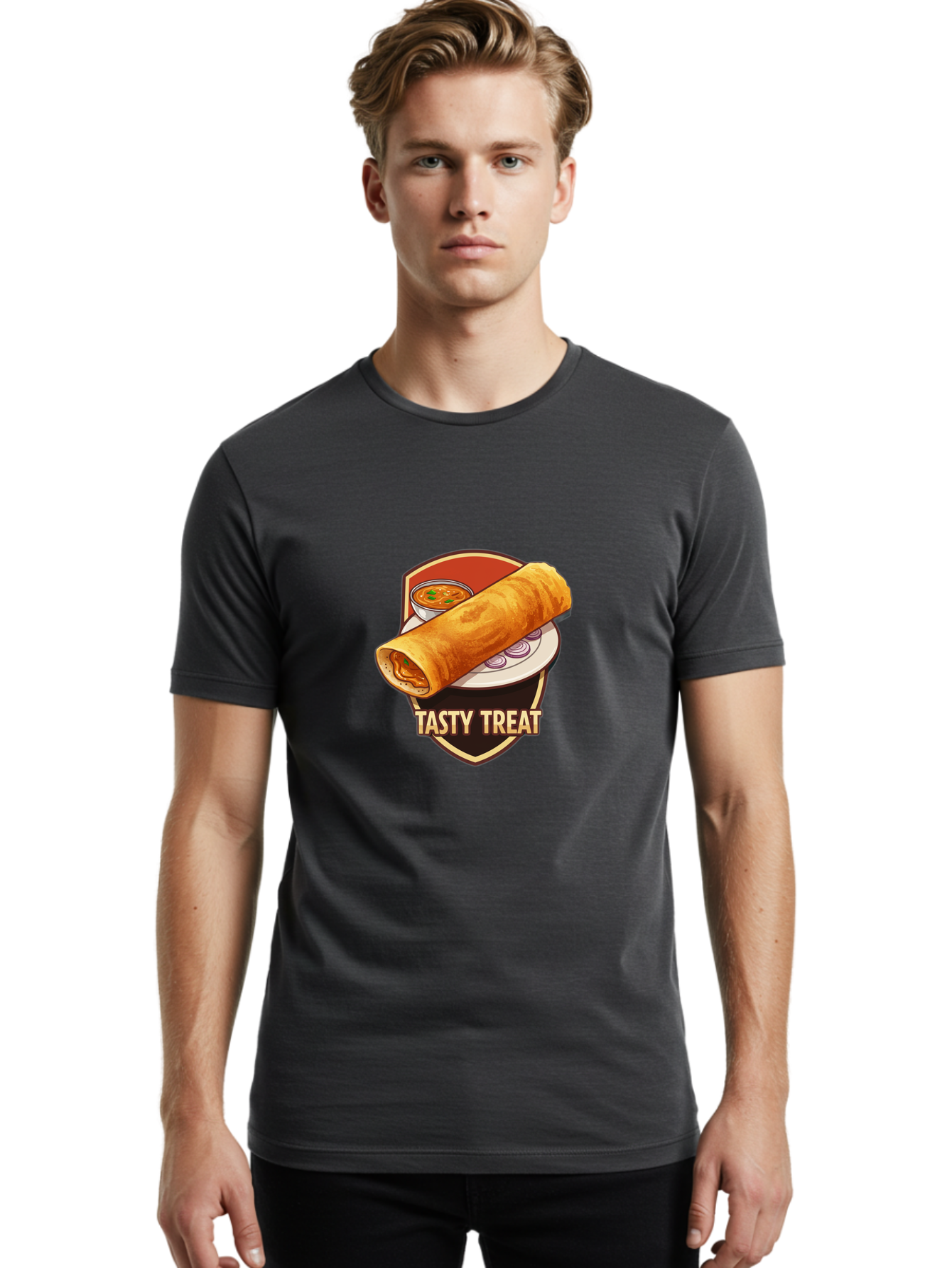 Tasty-Treat-4 Men'S Graphic Tee, 100% Cotton, Comfortable Casual Summer Wear, Machine Washable, South Indian Cuisine, Dosa On A Plate, Tasty Treat, Indian Food, Masala Dosa, Delicious Breakfast, Crispy Dosa, Flavorful Meal, Savory Dish Bab513