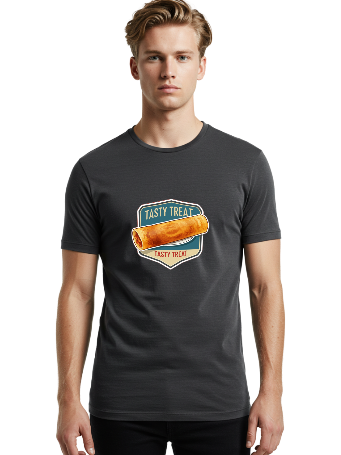 Tasty-Treat-5 Men'S Graphic Tee, 100% Cotton, Comfortable Casual Summer Wear, Machine Washable, Egg Roll, Food Logo, Tasty Treat, Savory Snack, Wrapped Delicacy, Rolled Pastry, Delicious Treat, Culinary Delight Bab514