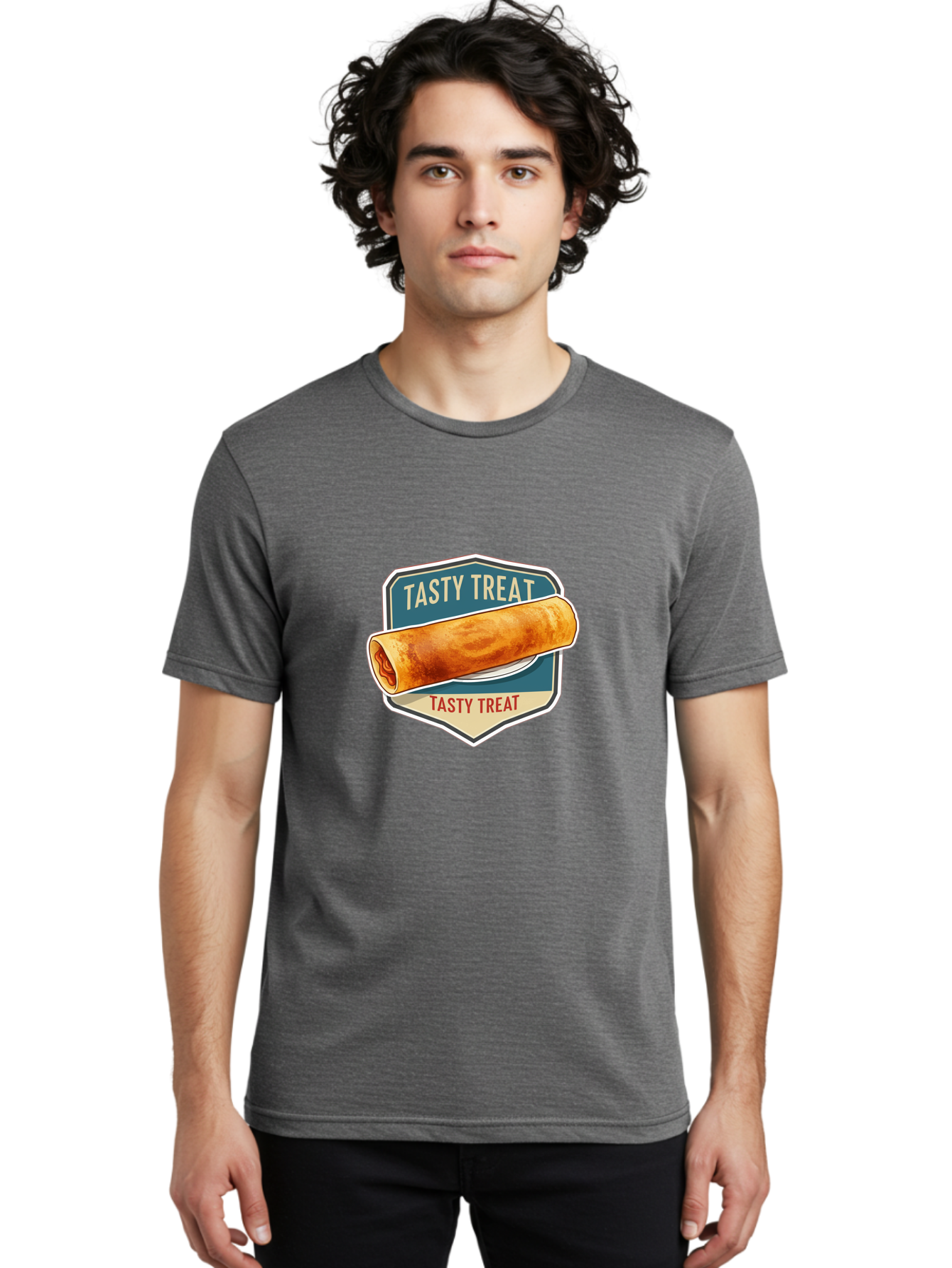 Tasty-Treat-5 Men'S Graphic Tee, 100% Cotton, Comfortable Casual Summer Wear, Machine Washable, Egg Roll, Food Logo, Tasty Treat, Savory Snack, Wrapped Delicacy, Rolled Pastry, Delicious Treat, Culinary Delight Bab514