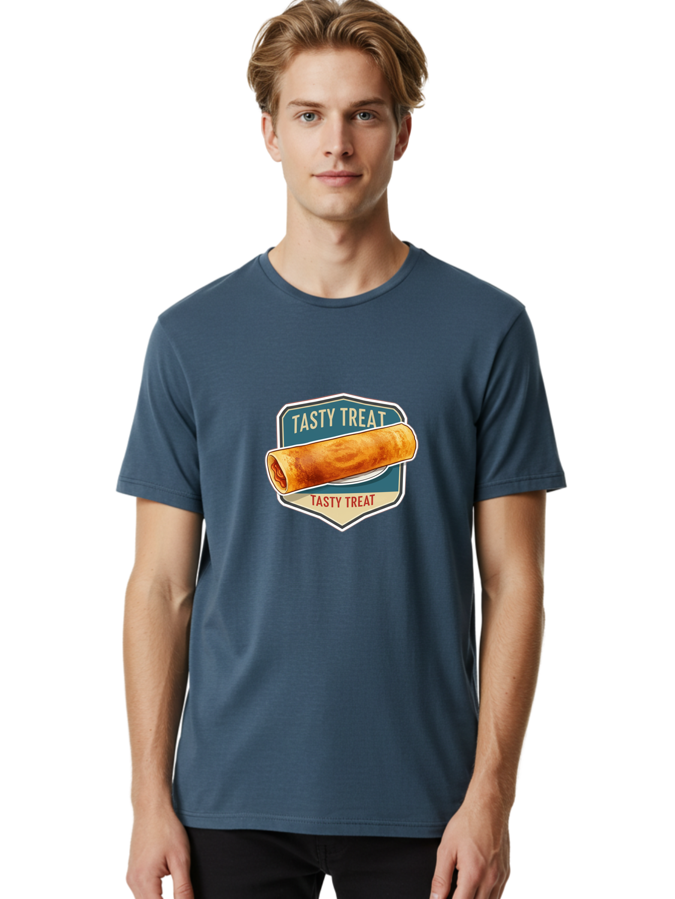 Tasty-Treat-5 Men'S Graphic Tee, 100% Cotton, Comfortable Casual Summer Wear, Machine Washable, Egg Roll, Food Logo, Tasty Treat, Savory Snack, Wrapped Delicacy, Rolled Pastry, Delicious Treat, Culinary Delight Bab514