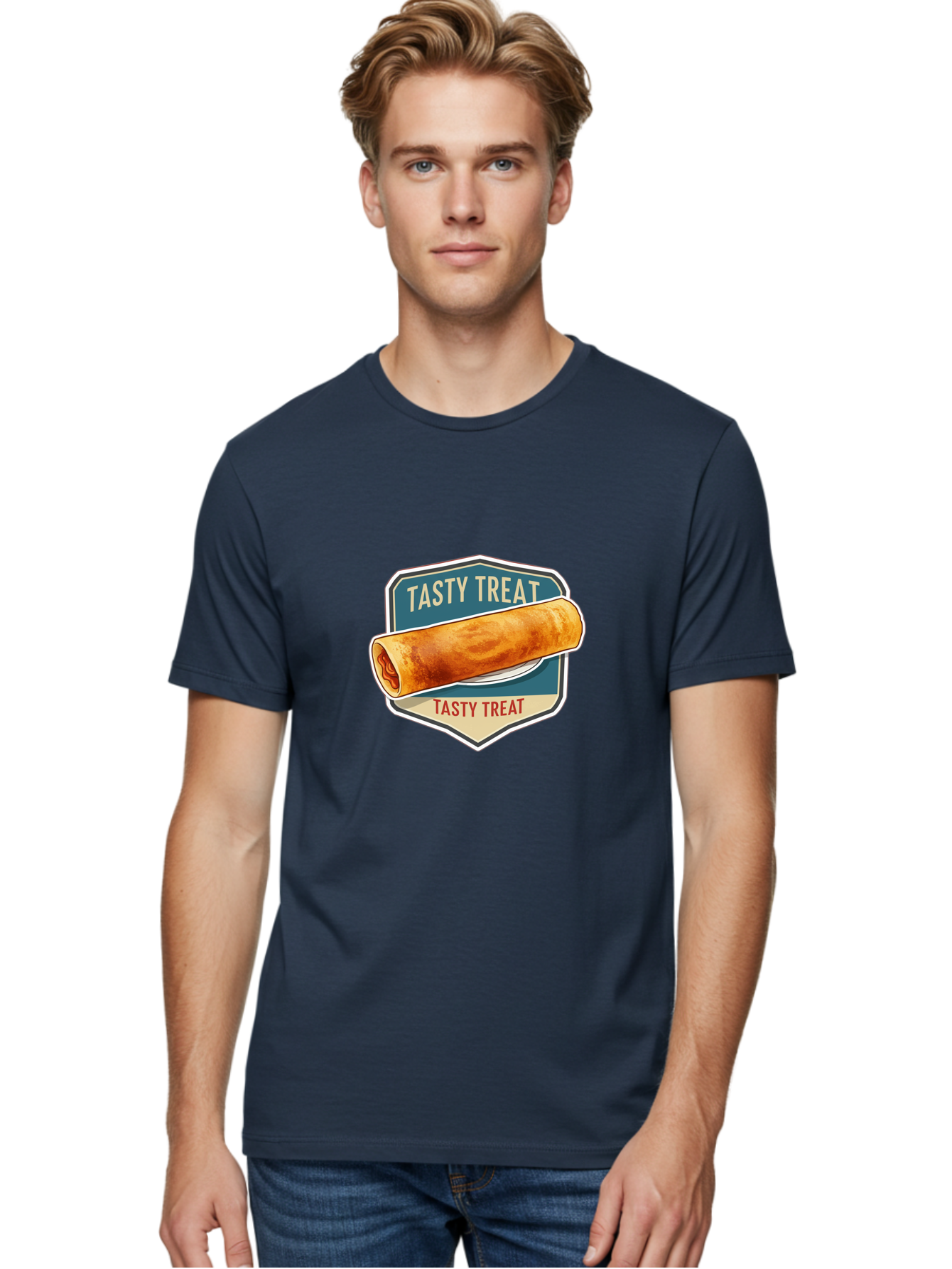 Tasty-Treat-5 Men'S Graphic Tee, 100% Cotton, Comfortable Casual Summer Wear, Machine Washable, Egg Roll, Food Logo, Tasty Treat, Savory Snack, Wrapped Delicacy, Rolled Pastry, Delicious Treat, Culinary Delight Bab514