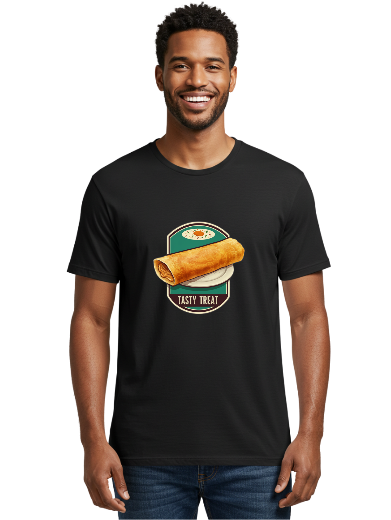 Tasty-Treat-6 Men'S Graphic Tee, 100% Cotton, Comfortable Casual Summer Wear, Machine Washable, Rolled Dosa, Indian Cuisine, Tasty Treat, Dosa On A Plate, South Indian Food, Traditional Dish, Savory Crepe, Street Food, Authentic Flavors, Bab515