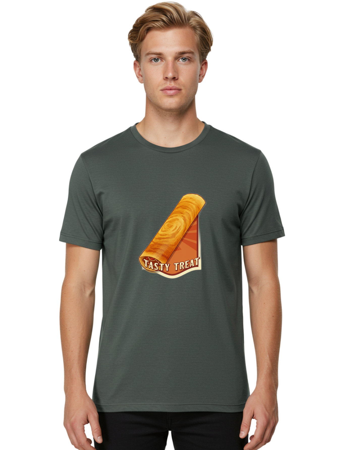 Tasty-Treat-8 Men'S Graphic Tee, 100% Cotton, Comfortable Casual Summer Wear, Machine Washable, Tasty Treat, Sweet Roll, Swirly Pastry, Golden Brown, Dessert, Snack, Treat, Sweet Tooth, Pastry Delight, Delicious Food Bab517