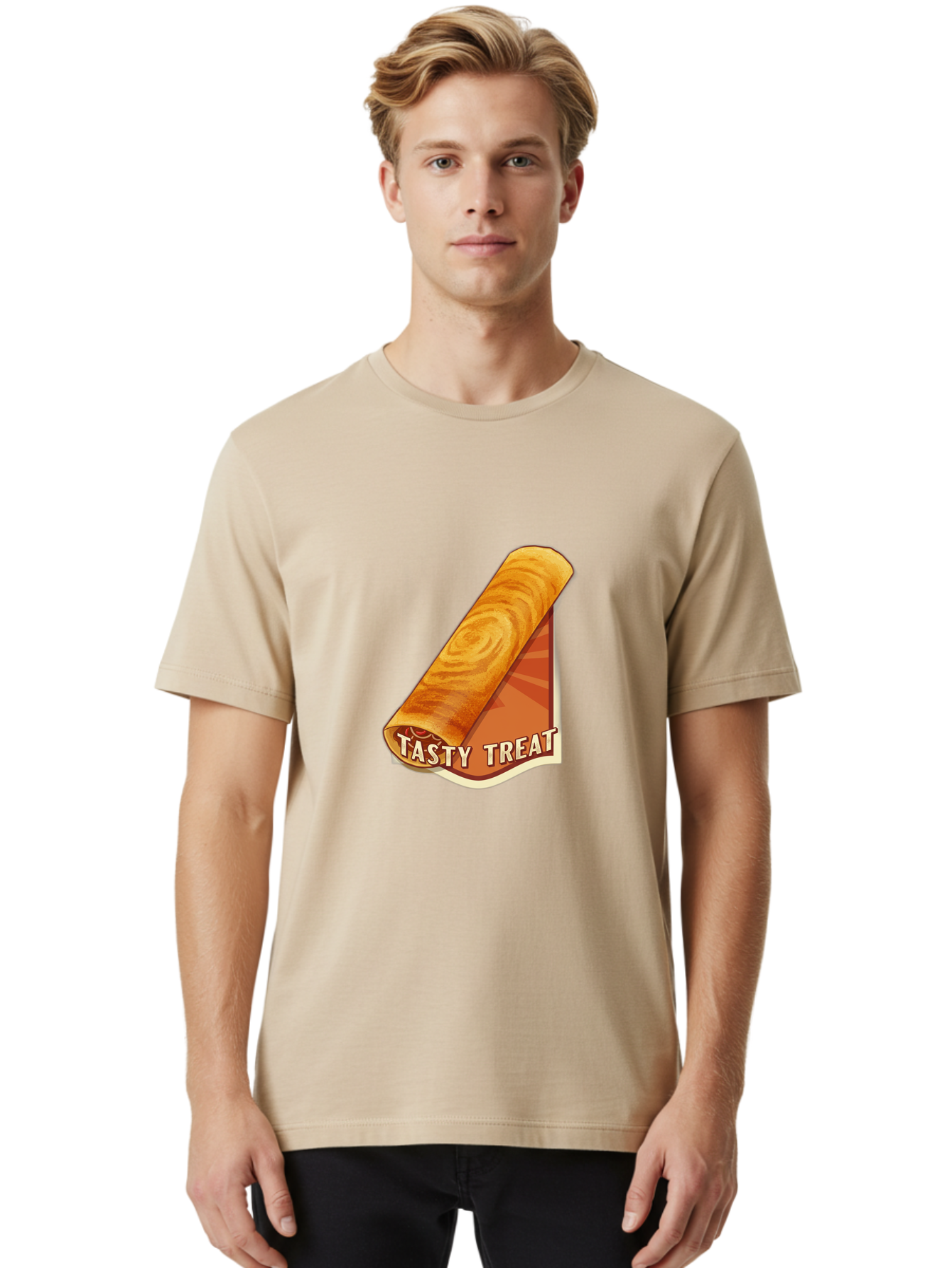Tasty-Treat-8 Men'S Graphic Tee, 100% Cotton, Comfortable Casual Summer Wear, Machine Washable, Tasty Treat, Sweet Roll, Swirly Pastry, Golden Brown, Dessert, Snack, Treat, Sweet Tooth, Pastry Delight, Delicious Food Bab517