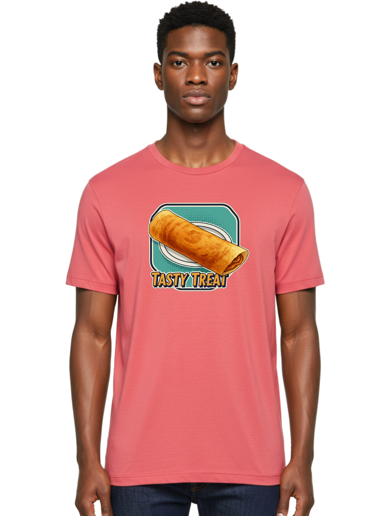 Tasty-Treat-9 Men'S Graphic Tee, 100% Cotton, Comfortable Casual Summer Wear, Machine Washable, Tasty Treat, Crepe On A Plate, Delicious Food, Savory Filling, Finger Food, Crepe, Rolled Pancake, Gourmet Snack Bab518