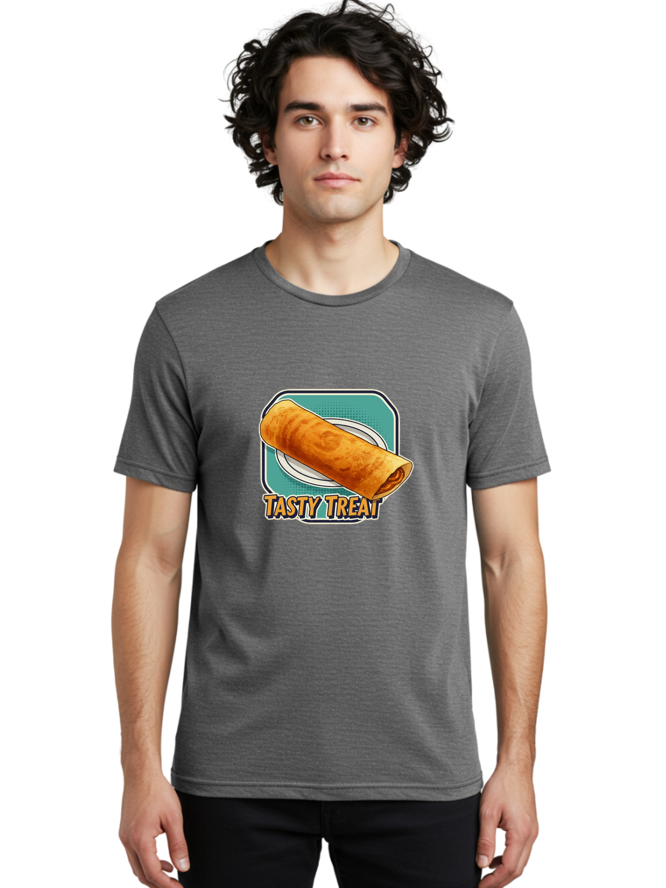 Tasty-Treat-9 Men'S Graphic Tee, 100% Cotton, Comfortable Casual Summer Wear, Machine Washable, Tasty Treat, Crepe On A Plate, Delicious Food, Savory Filling, Finger Food, Crepe, Rolled Pancake, Gourmet Snack Bab518