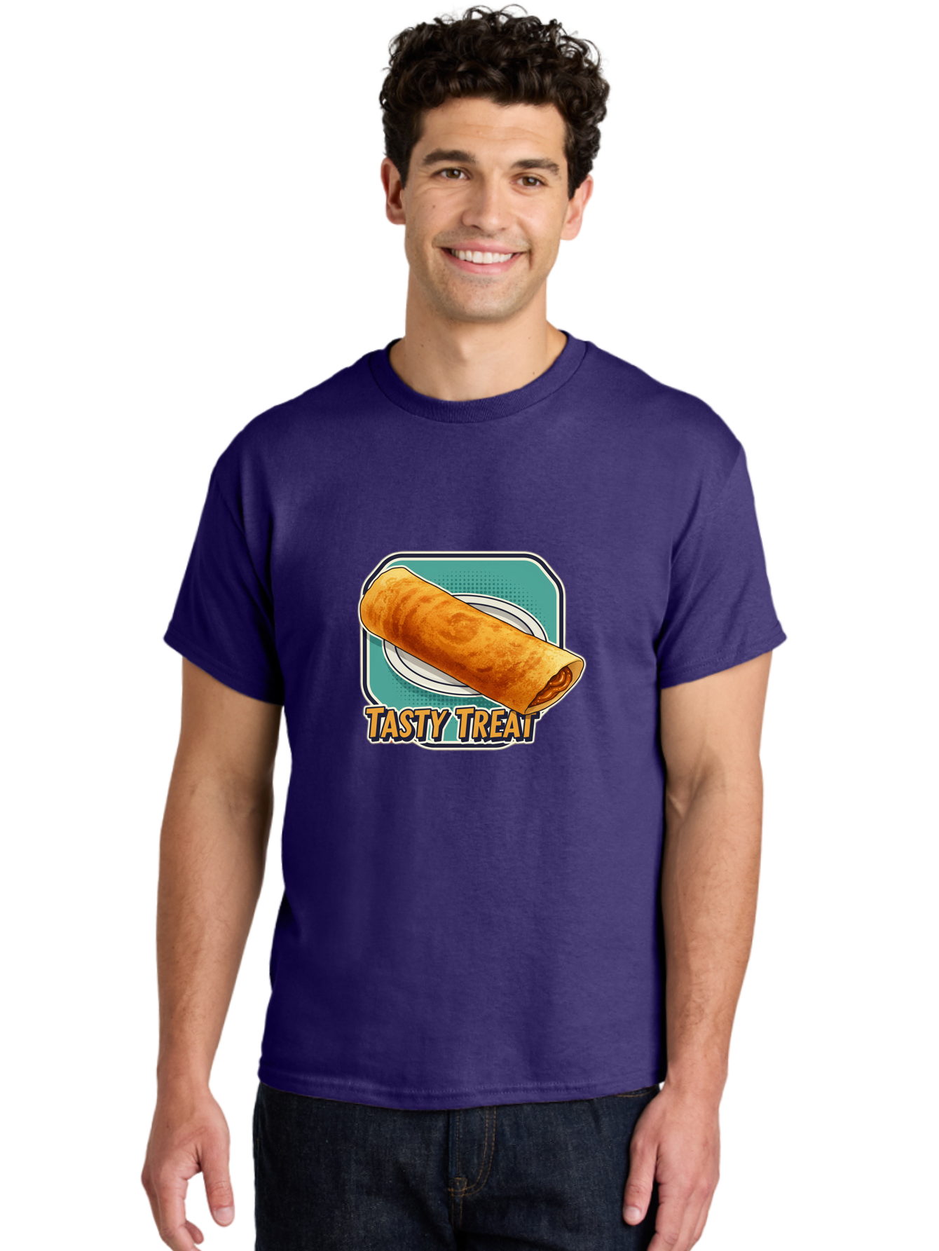 Tasty-Treat-9 Men'S Graphic Tee, 100% Cotton, Comfortable Casual Summer Wear, Machine Washable, Tasty Treat, Crepe On A Plate, Delicious Food, Savory Filling, Finger Food, Crepe, Rolled Pancake, Gourmet Snack Bab518
