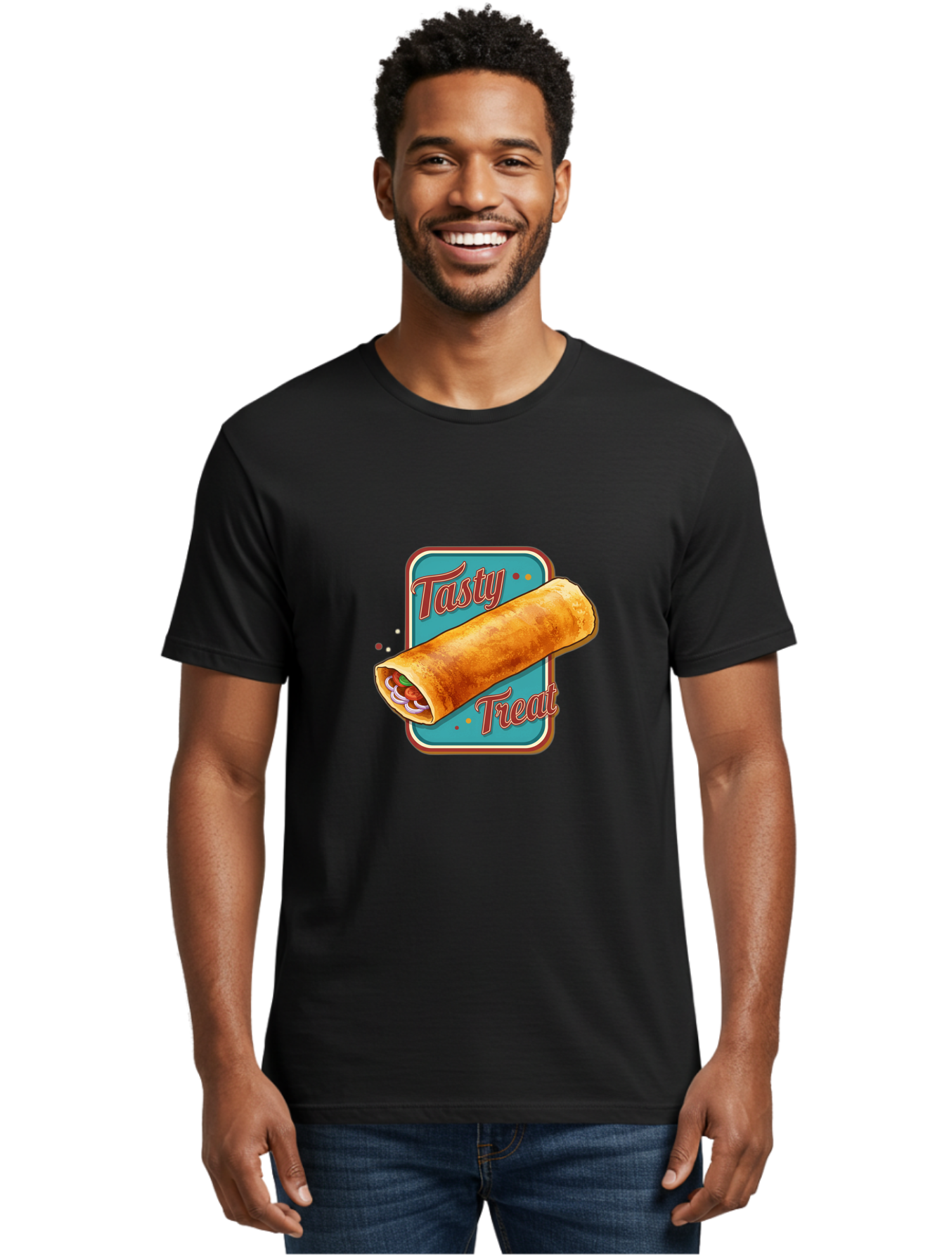 Tasty-Treat Men'S Graphic Tee, 100% Cotton, Comfortable Casual Summer Wear, Machine Washable, Crispy Spring Roll, Tasty Treat, Spring Roll, Delicious Filling, Mouth-Watering, Appetizing, Finger Food, Snack Time Bab519