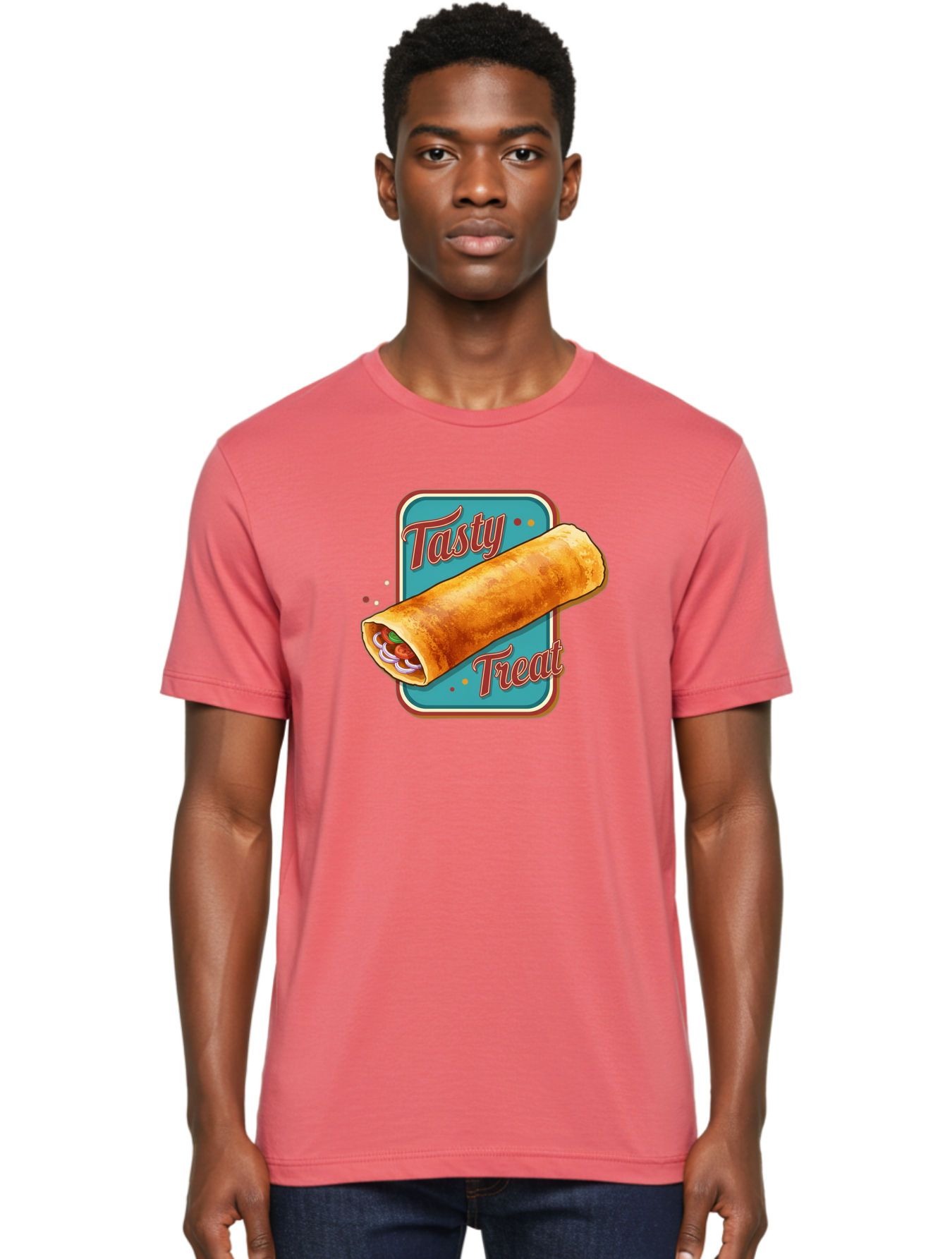 Tasty-Treat Men'S Graphic Tee, 100% Cotton, Comfortable Casual Summer Wear, Machine Washable, Crispy Spring Roll, Tasty Treat, Spring Roll, Delicious Filling, Mouth-Watering, Appetizing, Finger Food, Snack Time Bab519