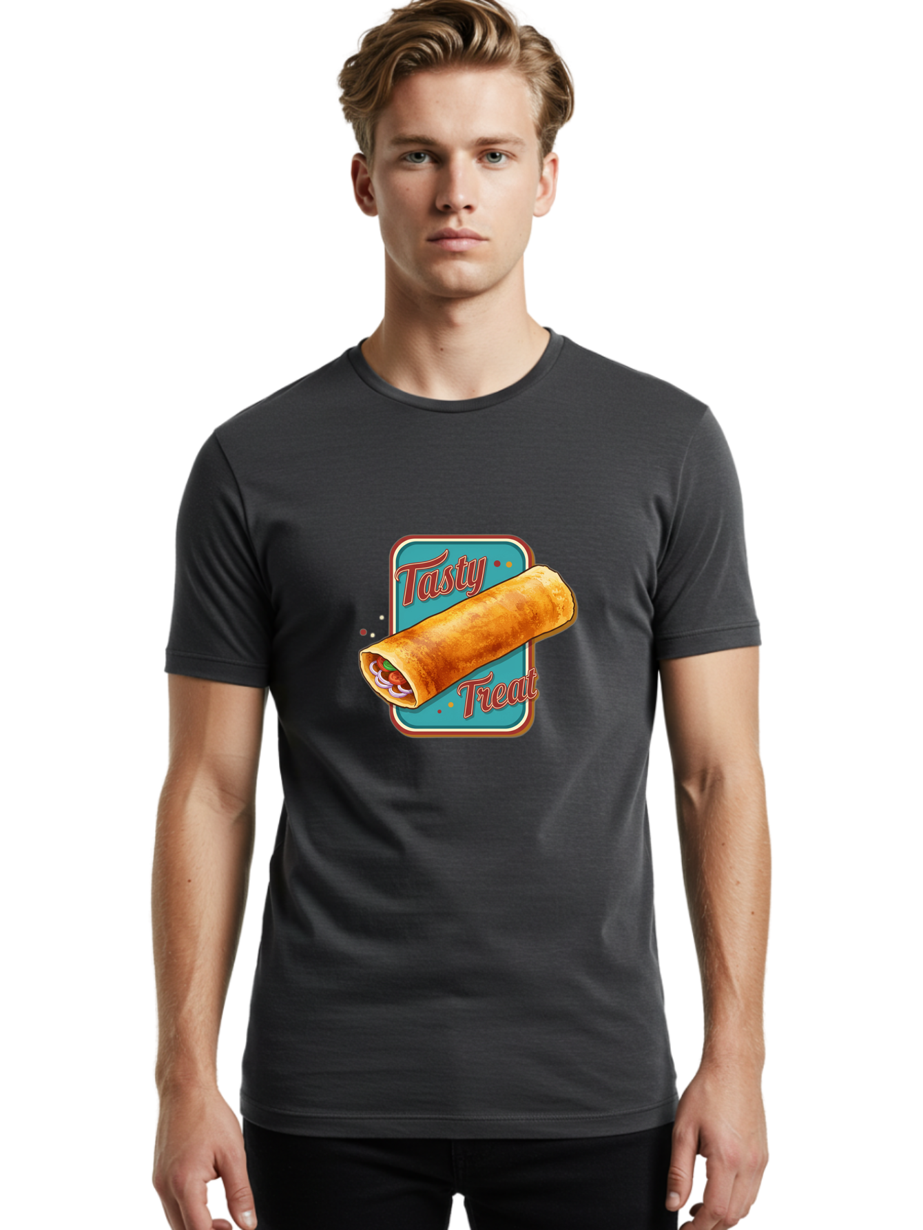 Tasty-Treat Men'S Graphic Tee, 100% Cotton, Comfortable Casual Summer Wear, Machine Washable, Crispy Spring Roll, Tasty Treat, Spring Roll, Delicious Filling, Mouth-Watering, Appetizing, Finger Food, Snack Time Bab519