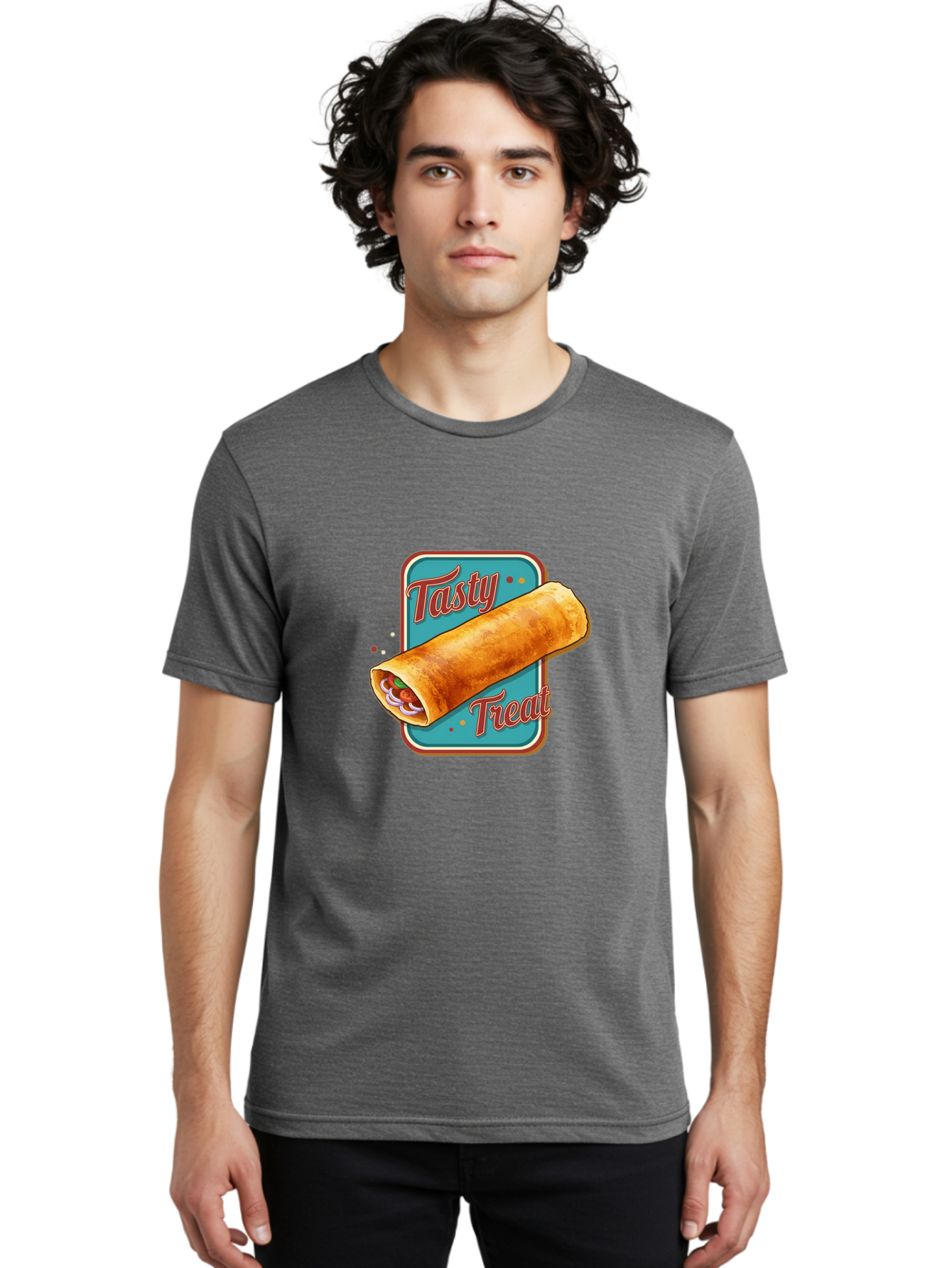 Tasty-Treat Men'S Graphic Tee, 100% Cotton, Comfortable Casual Summer Wear, Machine Washable, Crispy Spring Roll, Tasty Treat, Spring Roll, Delicious Filling, Mouth-Watering, Appetizing, Finger Food, Snack Time Bab519