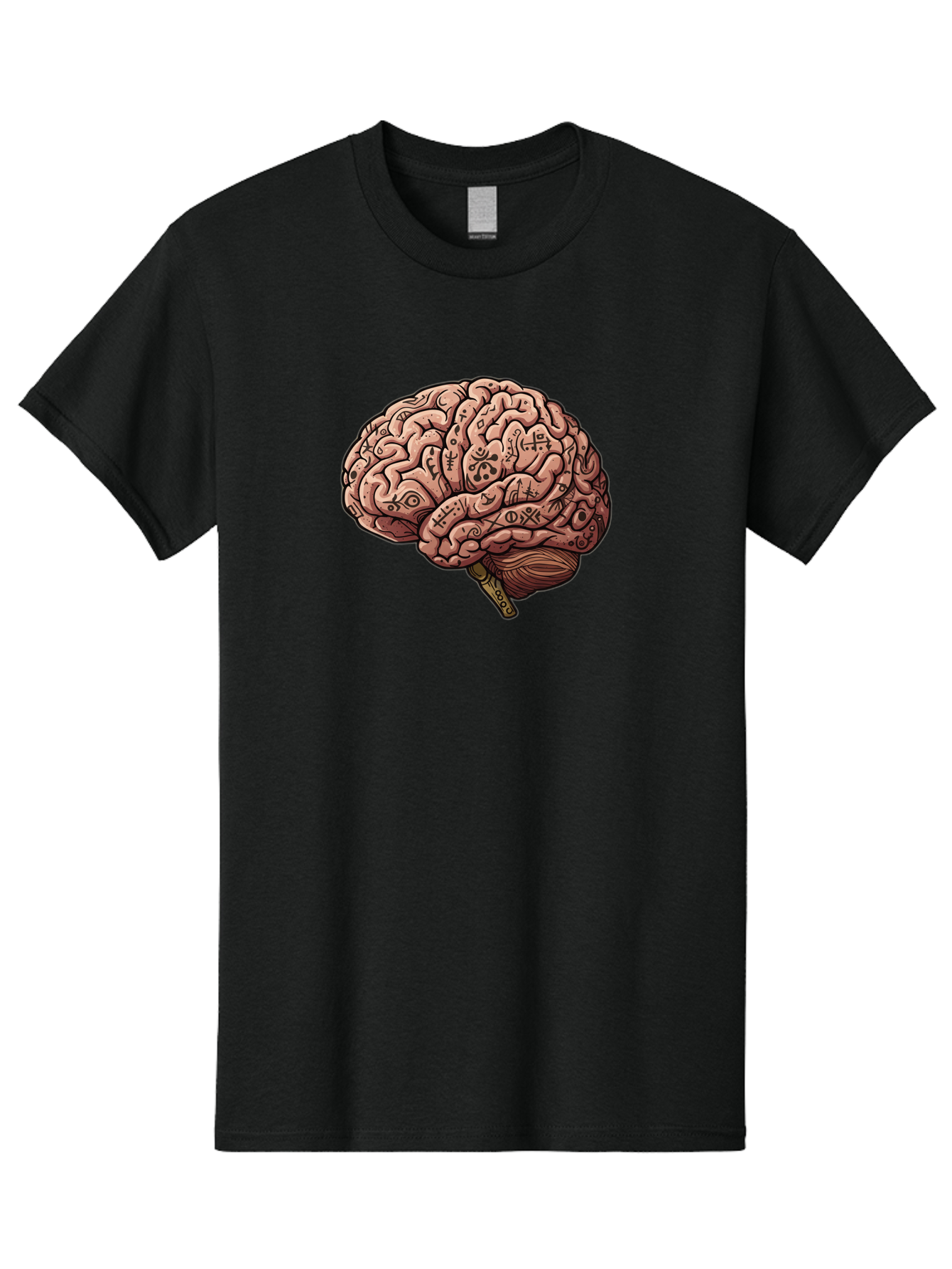 Tattooed-Brain Men'S Graphic Tee, 100% Cotton, Comfortable Casual Summer Wear, Machine Washable, Human Brain With Tattoos, Occult Symbols, Mystical Designs, Psychedelic Art, Surreal Illustration, Esoteric Patterns, Symbolic Imagery, Bab520