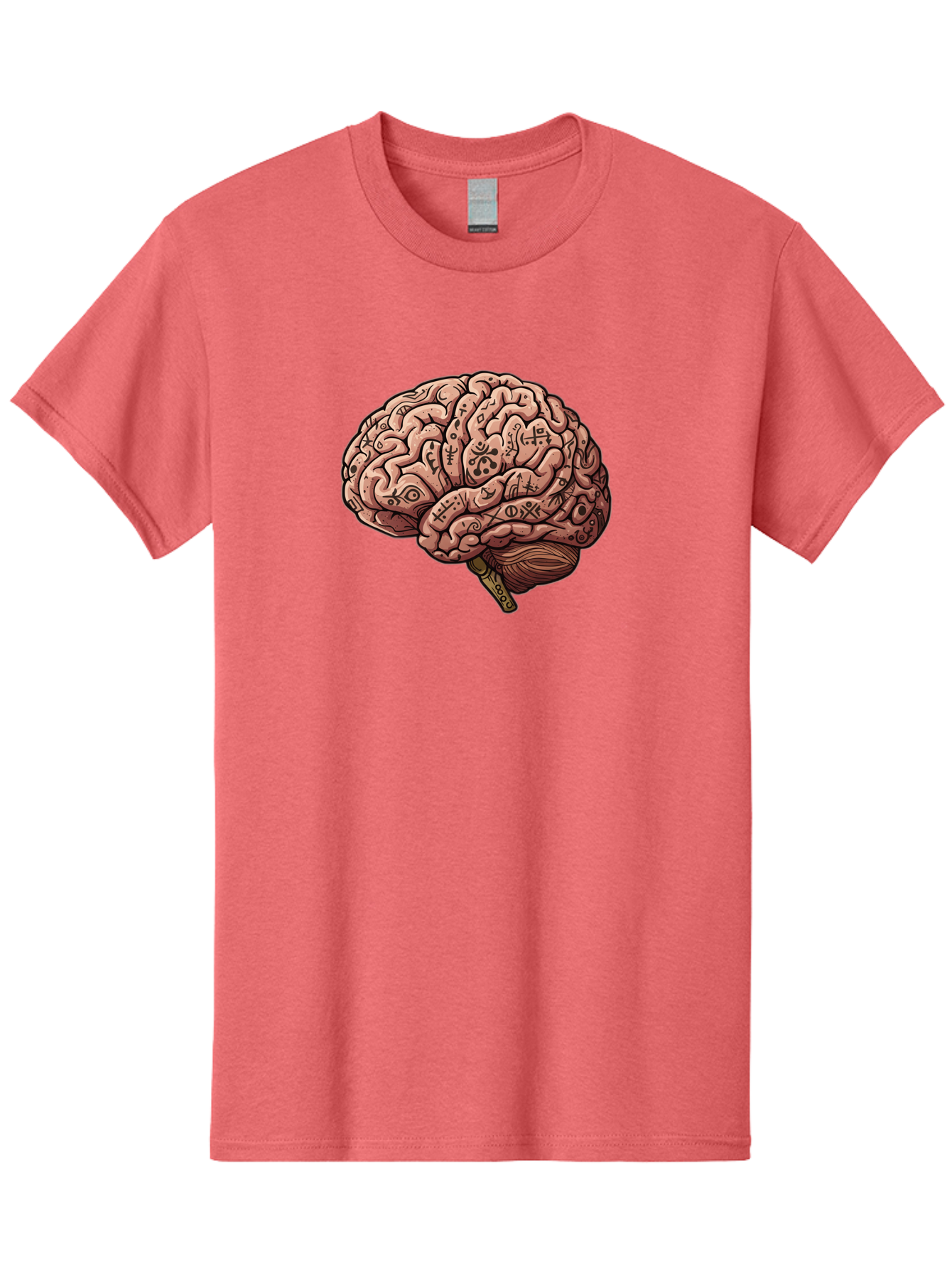 Tattooed-Brain Men'S Graphic Tee, 100% Cotton, Comfortable Casual Summer Wear, Machine Washable, Human Brain With Tattoos, Occult Symbols, Mystical Designs, Psychedelic Art, Surreal Illustration, Esoteric Patterns, Symbolic Imagery, Bab520