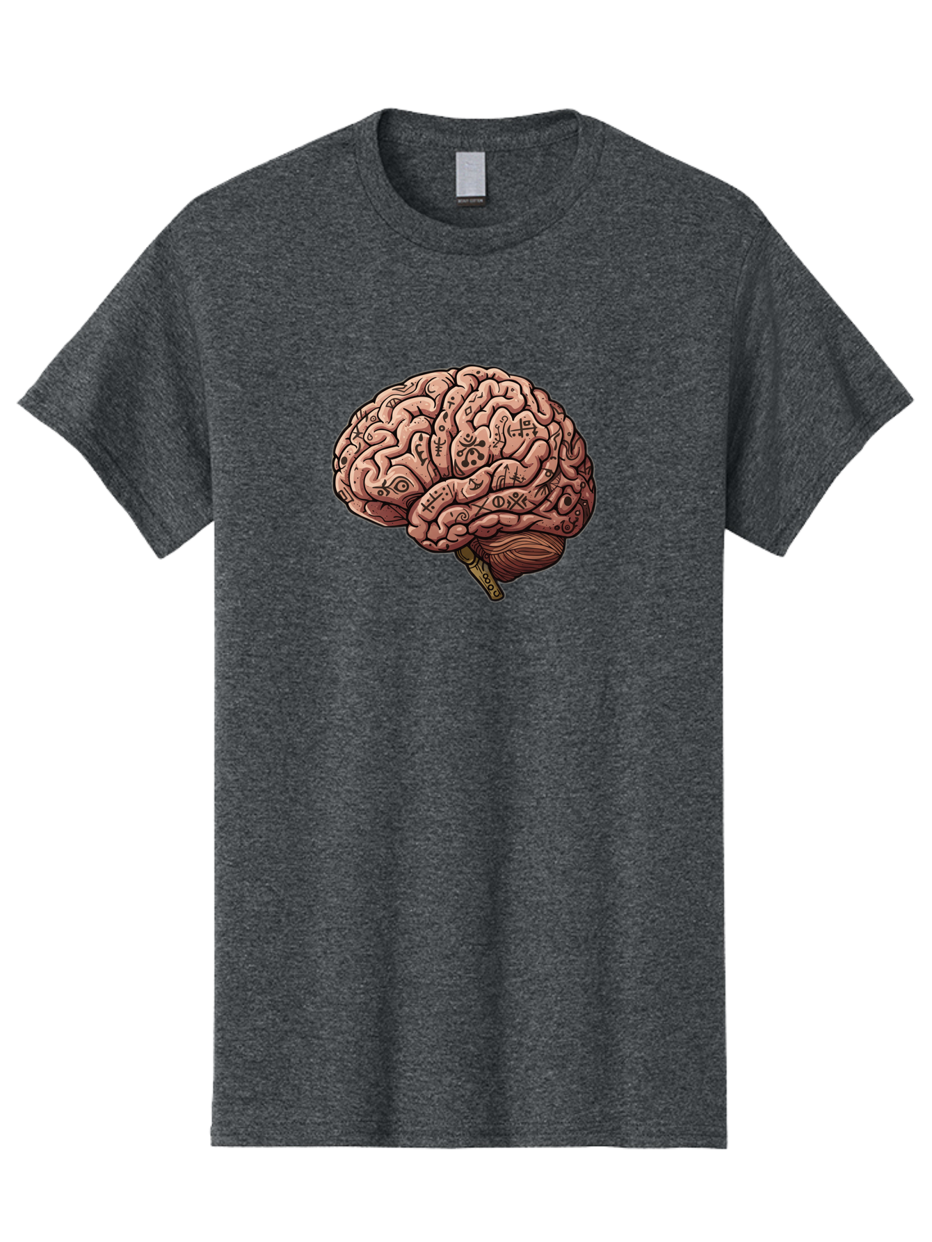 Tattooed-Brain Men'S Graphic Tee, 100% Cotton, Comfortable Casual Summer Wear, Machine Washable, Human Brain With Tattoos, Occult Symbols, Mystical Designs, Psychedelic Art, Surreal Illustration, Esoteric Patterns, Symbolic Imagery, Bab520