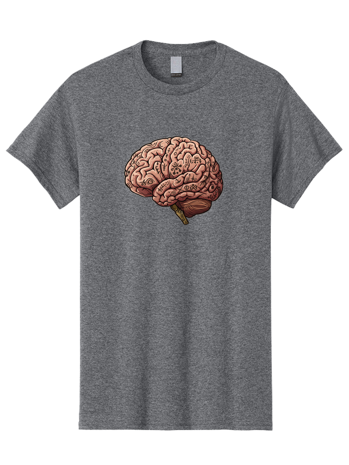 Tattooed-Brain Men'S Graphic Tee, 100% Cotton, Comfortable Casual Summer Wear, Machine Washable, Human Brain With Tattoos, Occult Symbols, Mystical Designs, Psychedelic Art, Surreal Illustration, Esoteric Patterns, Symbolic Imagery, Bab520