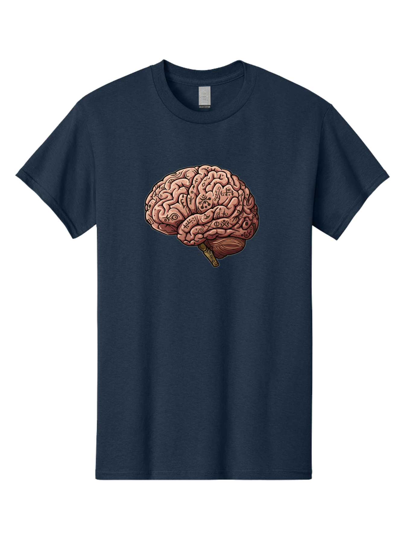 Tattooed-Brain Men'S Graphic Tee, 100% Cotton, Comfortable Casual Summer Wear, Machine Washable, Human Brain With Tattoos, Occult Symbols, Mystical Designs, Psychedelic Art, Surreal Illustration, Esoteric Patterns, Symbolic Imagery, Bab520