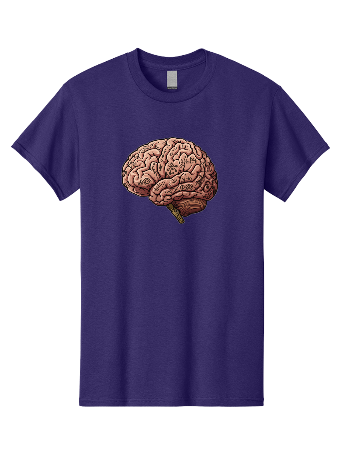 Tattooed-Brain Men'S Graphic Tee, 100% Cotton, Comfortable Casual Summer Wear, Machine Washable, Human Brain With Tattoos, Occult Symbols, Mystical Designs, Psychedelic Art, Surreal Illustration, Esoteric Patterns, Symbolic Imagery, Bab520